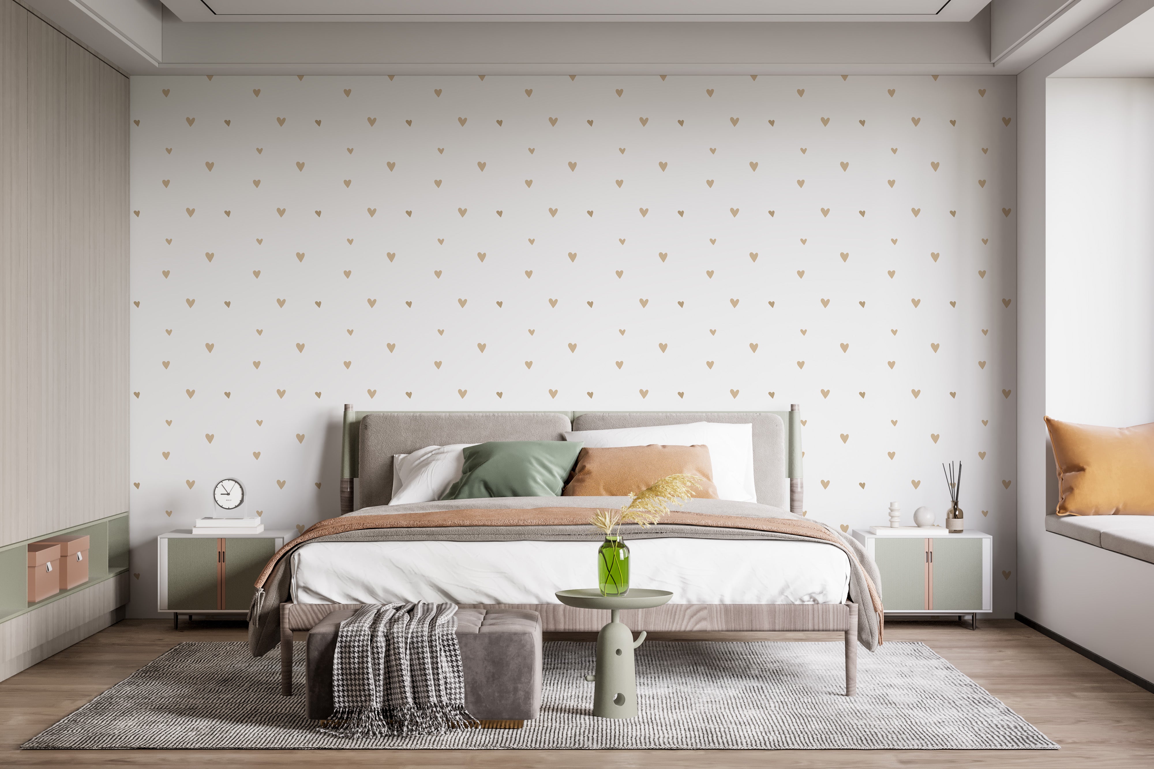 Romantic gold heart wallpaper with beige tones