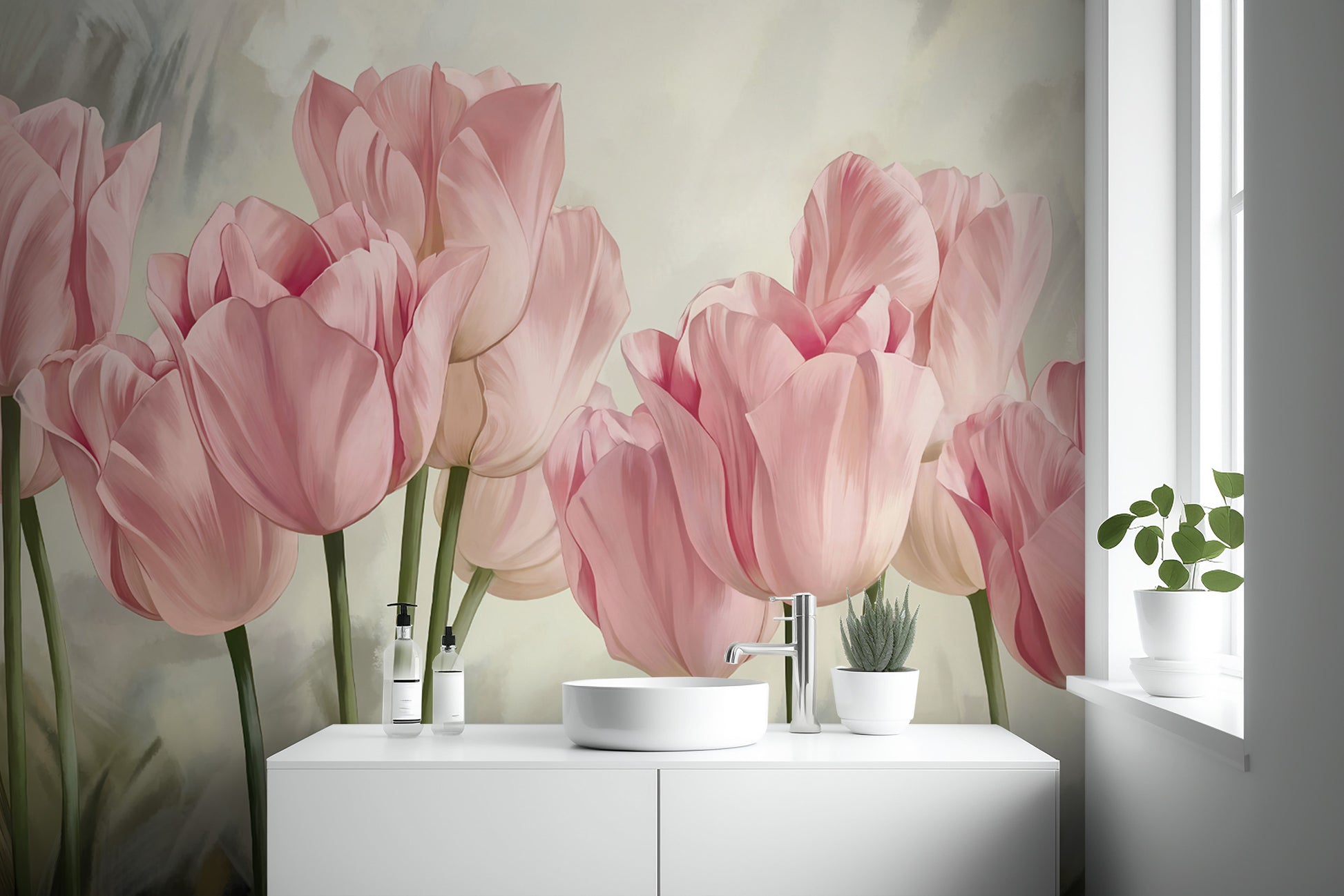 Grandeur of Pink Tulips Wallpaper
