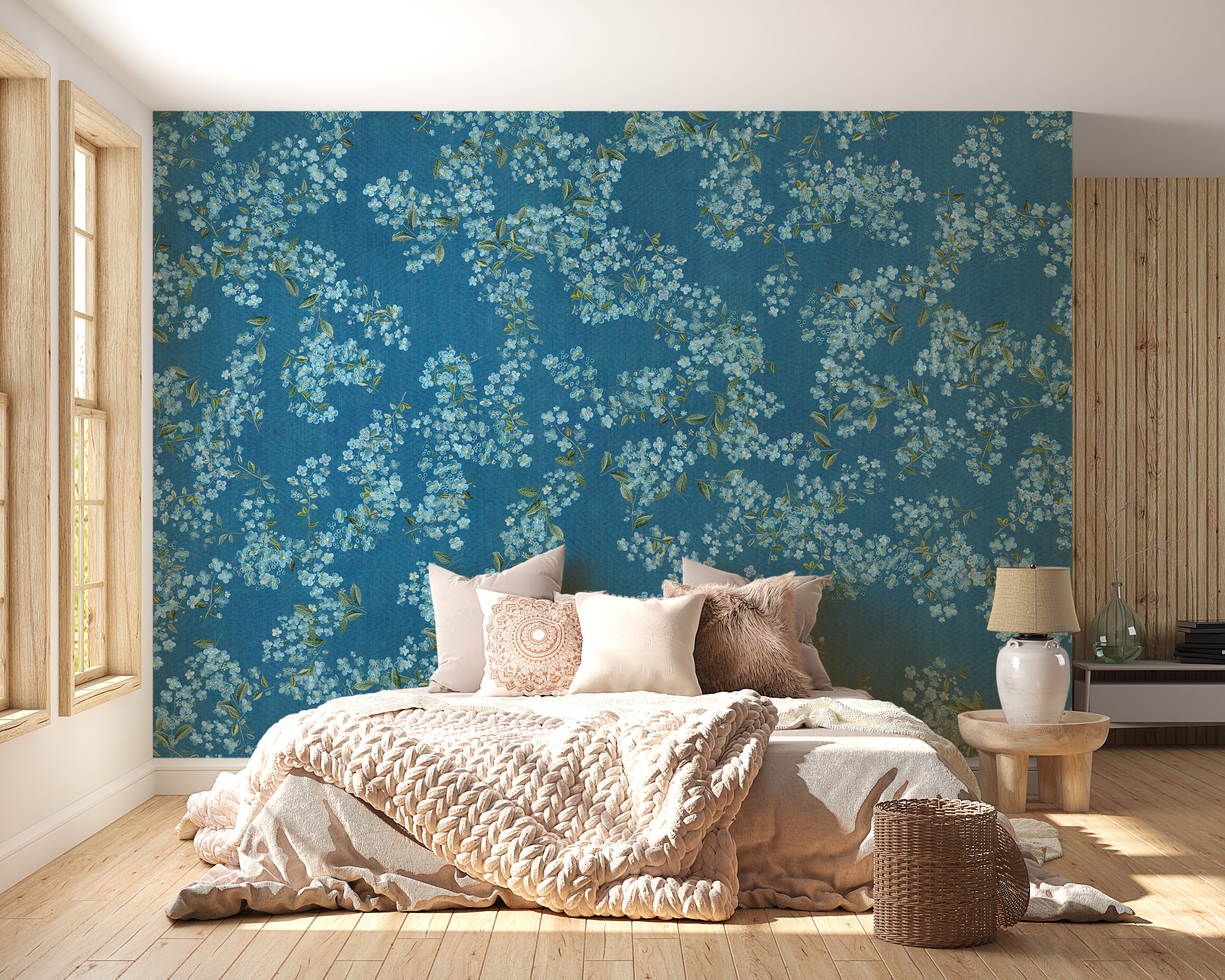 Blue floral wallpaper peel and stick
