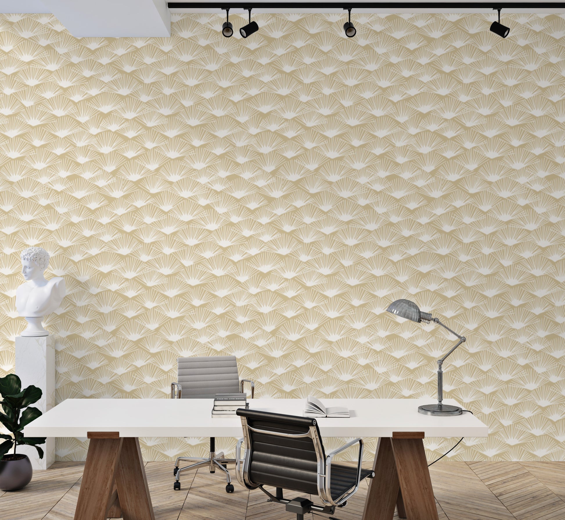 Modern Exotic Fan Silhouette wallpaper for contemporary spaces.
