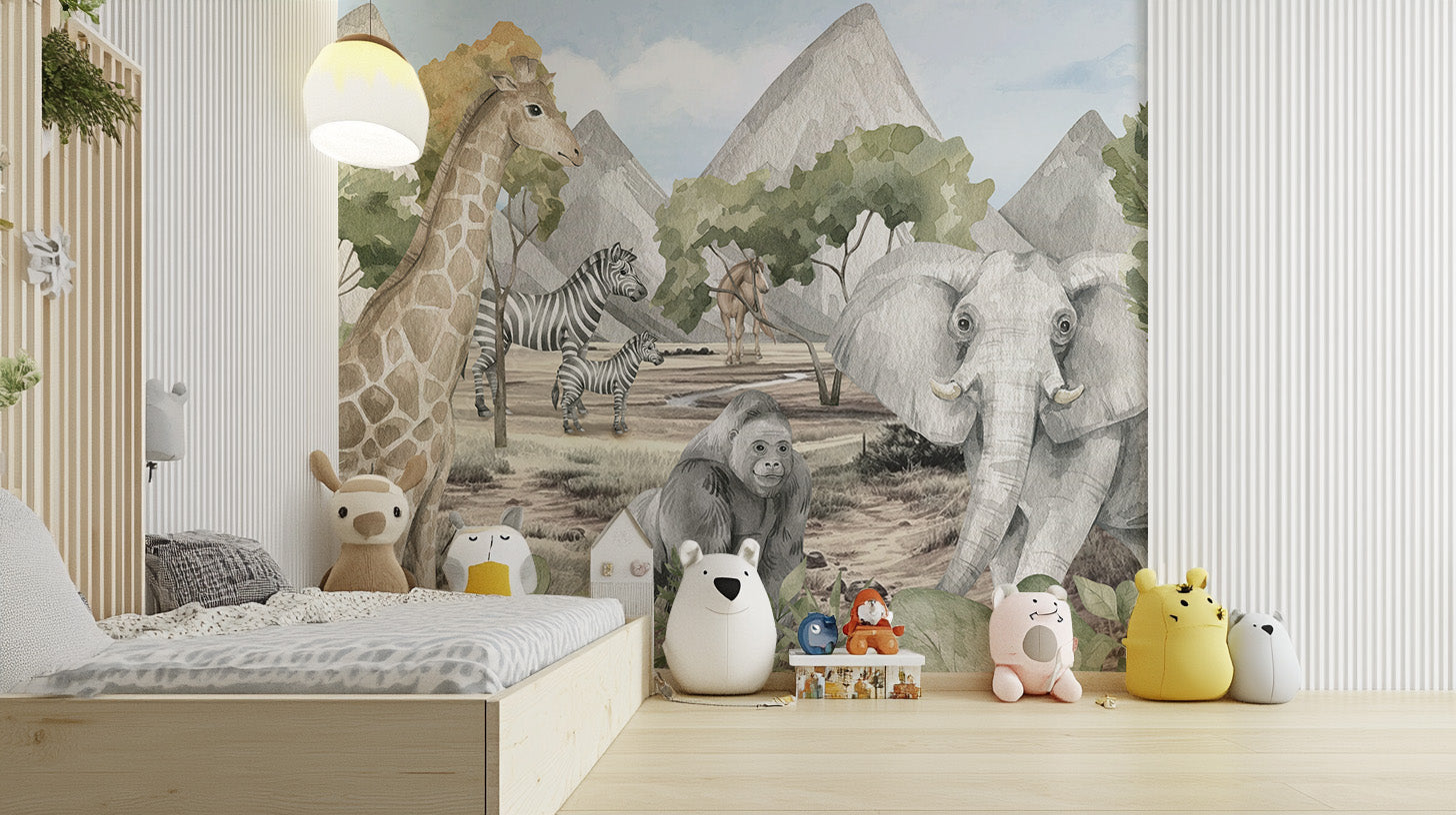 Artistic Savannah Serenity Wildlife Mural for interiors