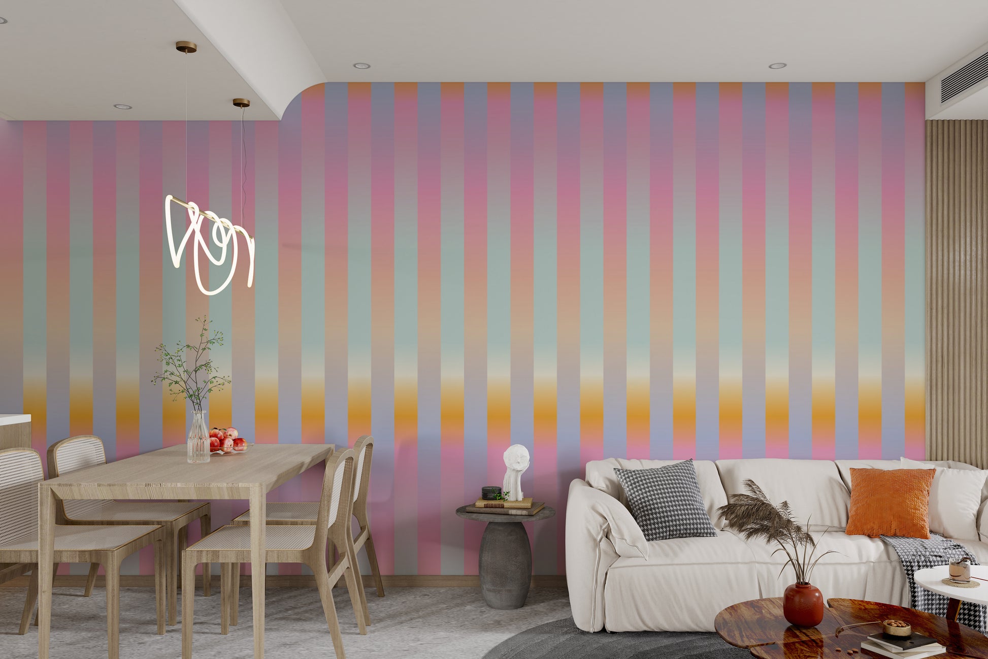 Soft-Toned Striped Wall Mural Design
