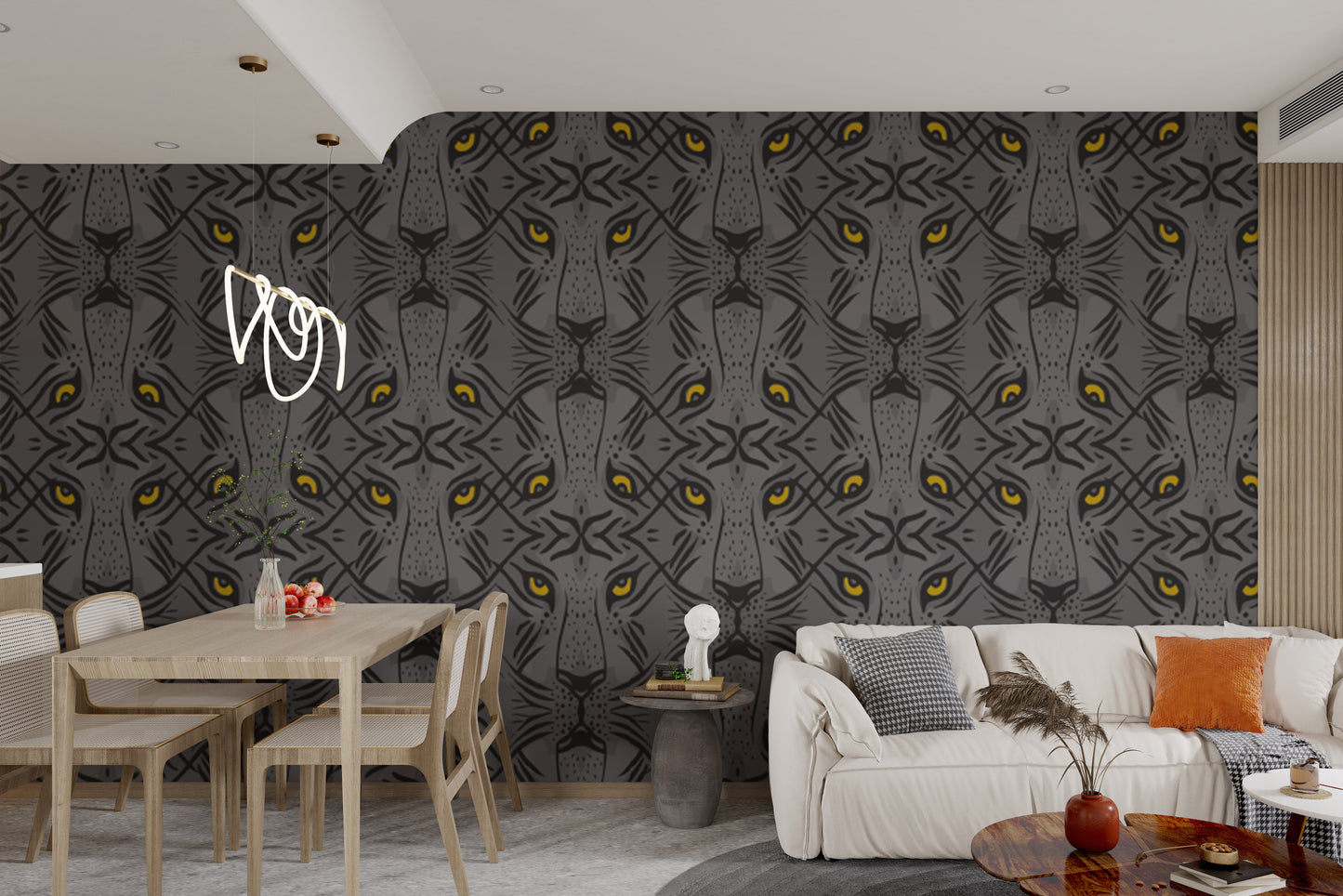 Removable wallpaper with hypnotic tiger design