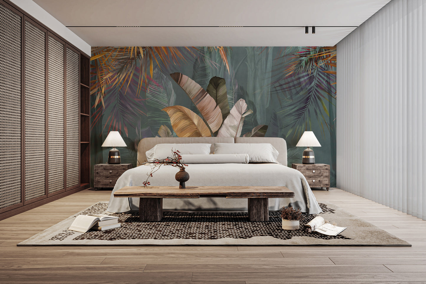 Artistic large tropical leaves wall mural decor