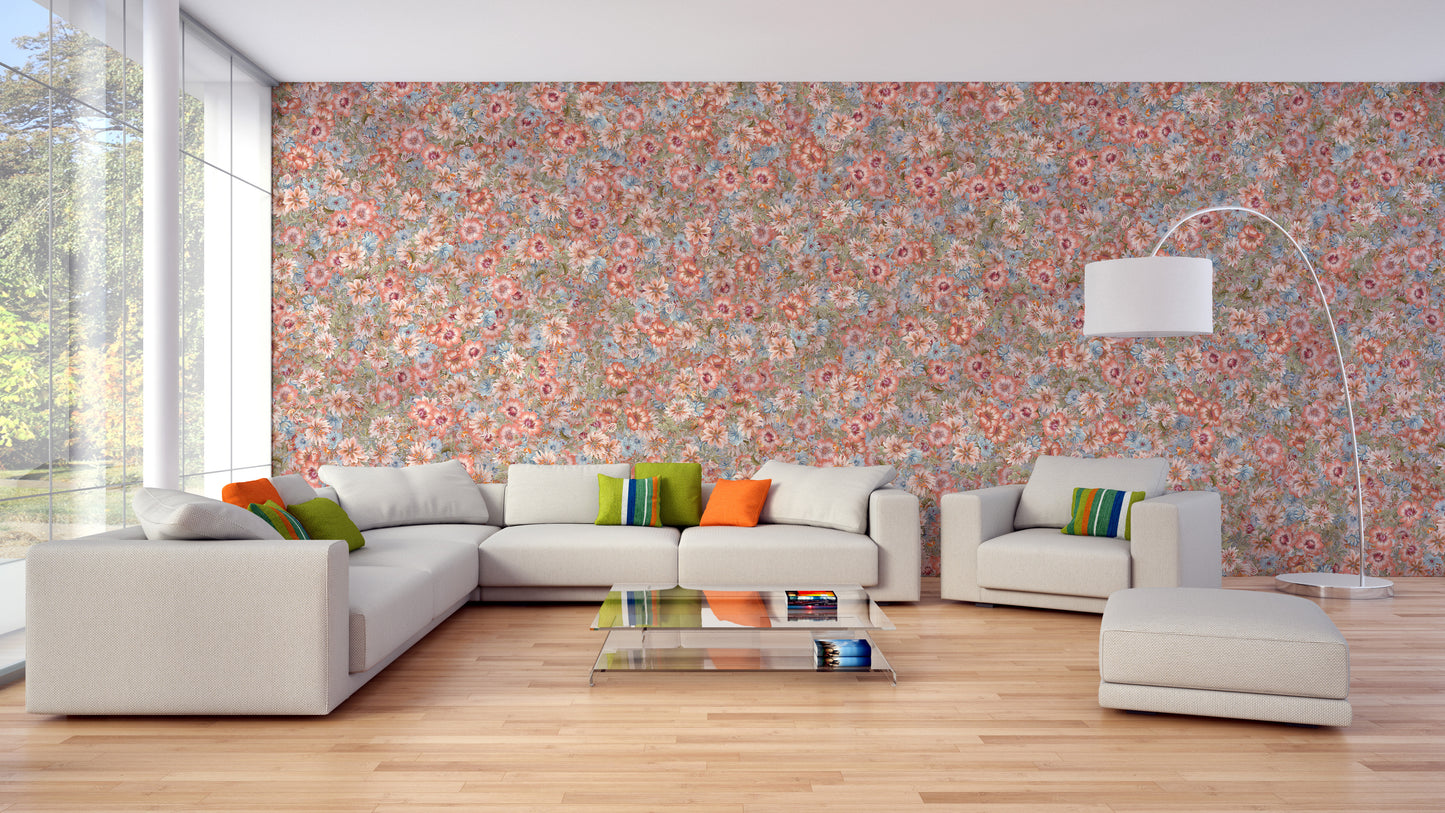 Embroidery Orange Summer Flowers Wallpaper Murals