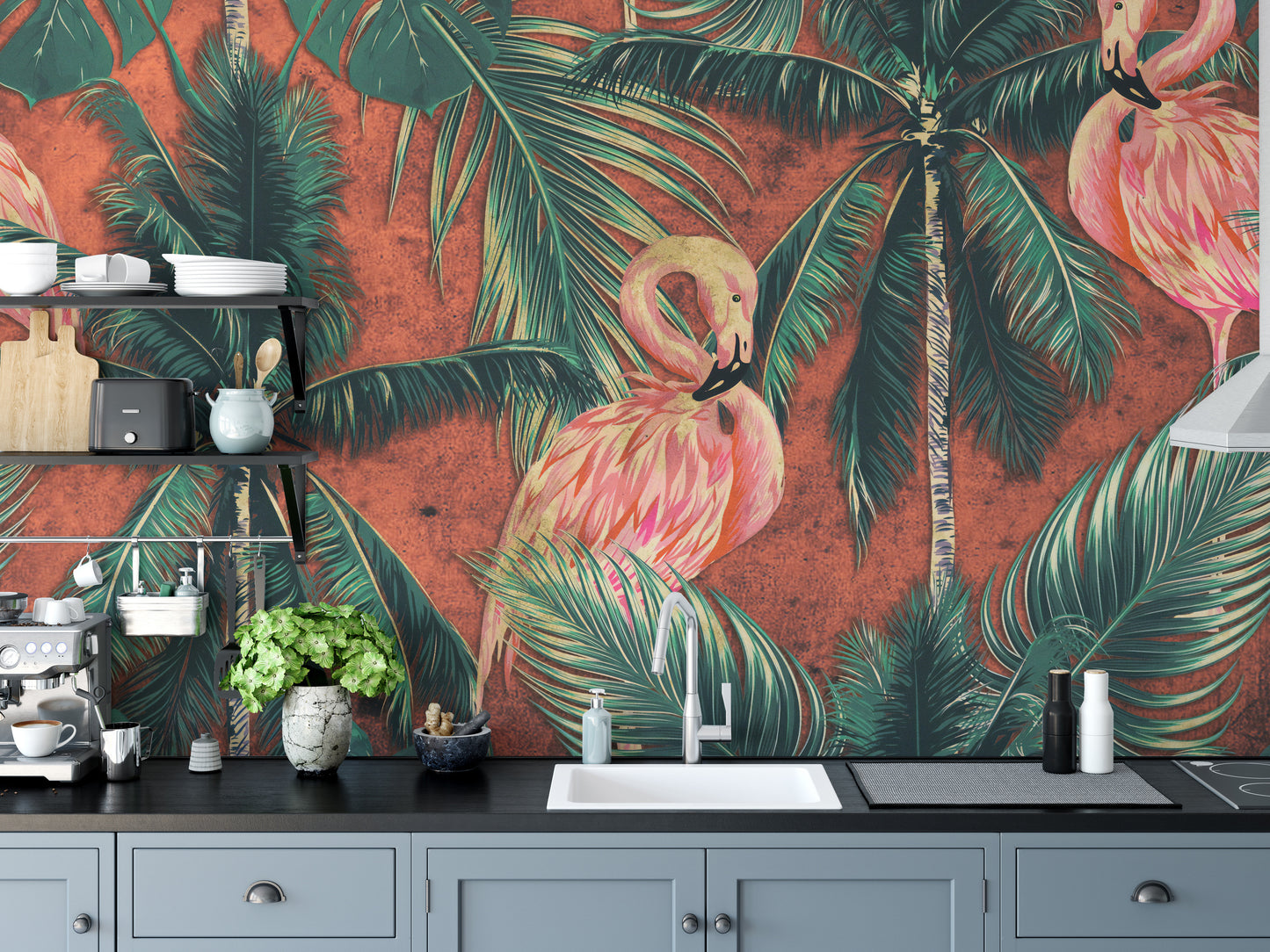 Coral Flamingo Wallpaper Mural