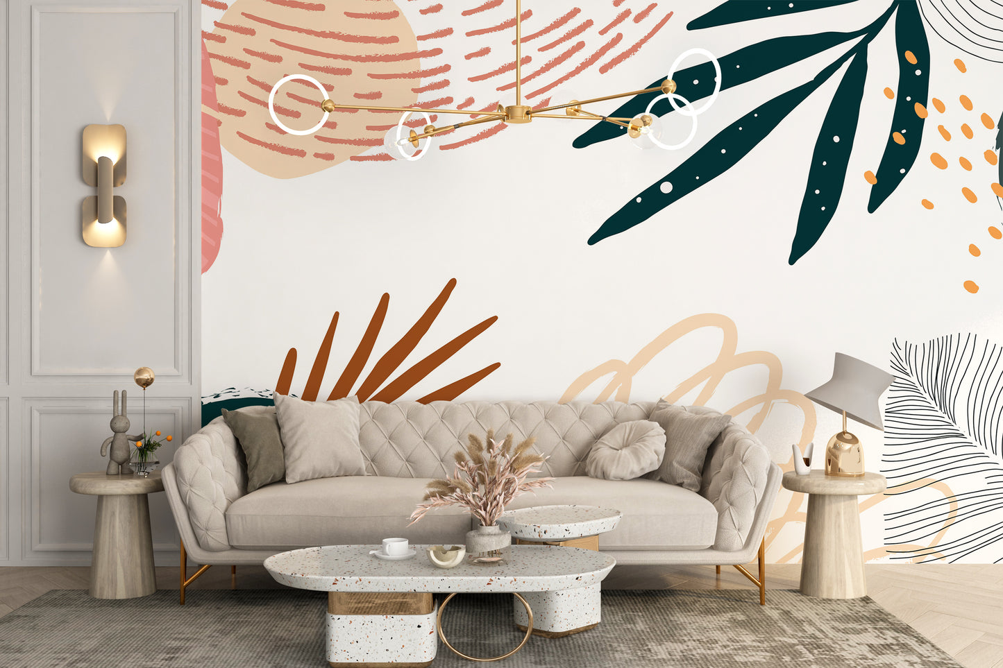 Neutral Tones Floral & Leaves Wallpaper Murals