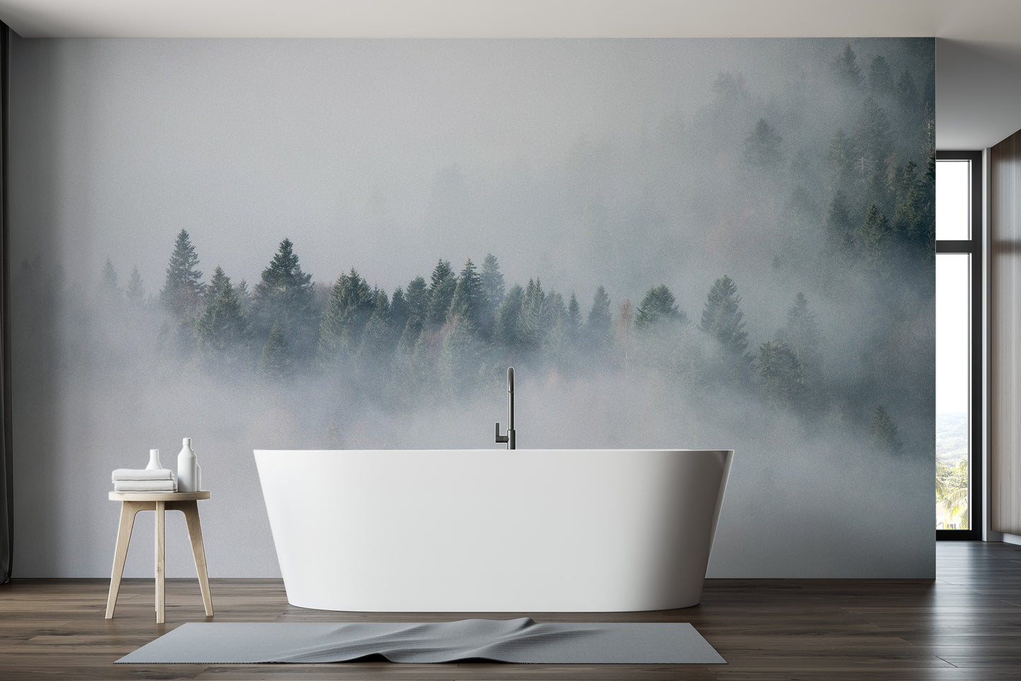 Dark Dense Foggy Pine Forest Wallpaper Murals