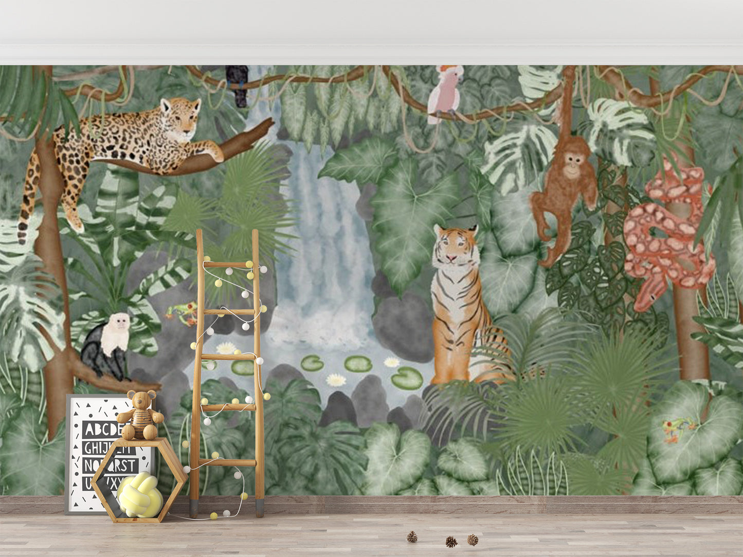 Beautiful tropical fauna fantasy mural for bedrooms