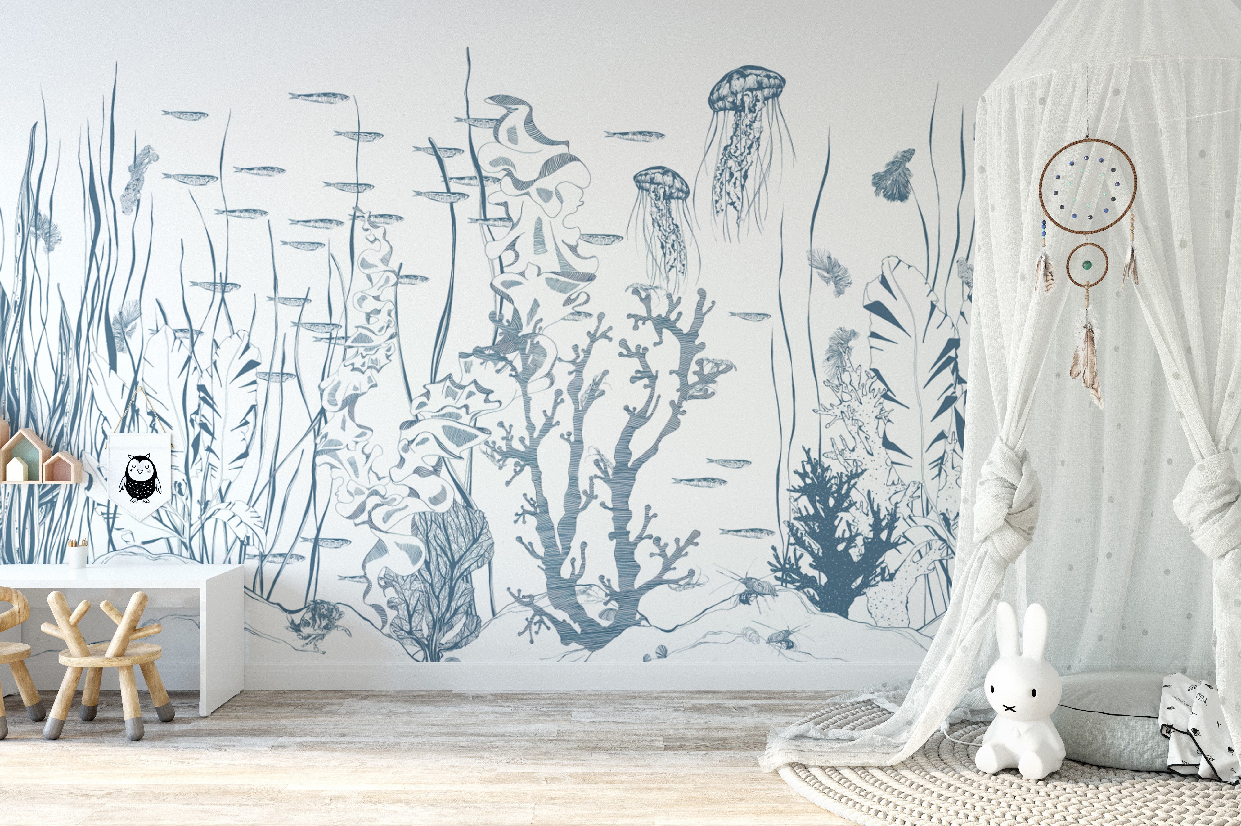 Coastal-inspired underwater wallpaper mural for walls
