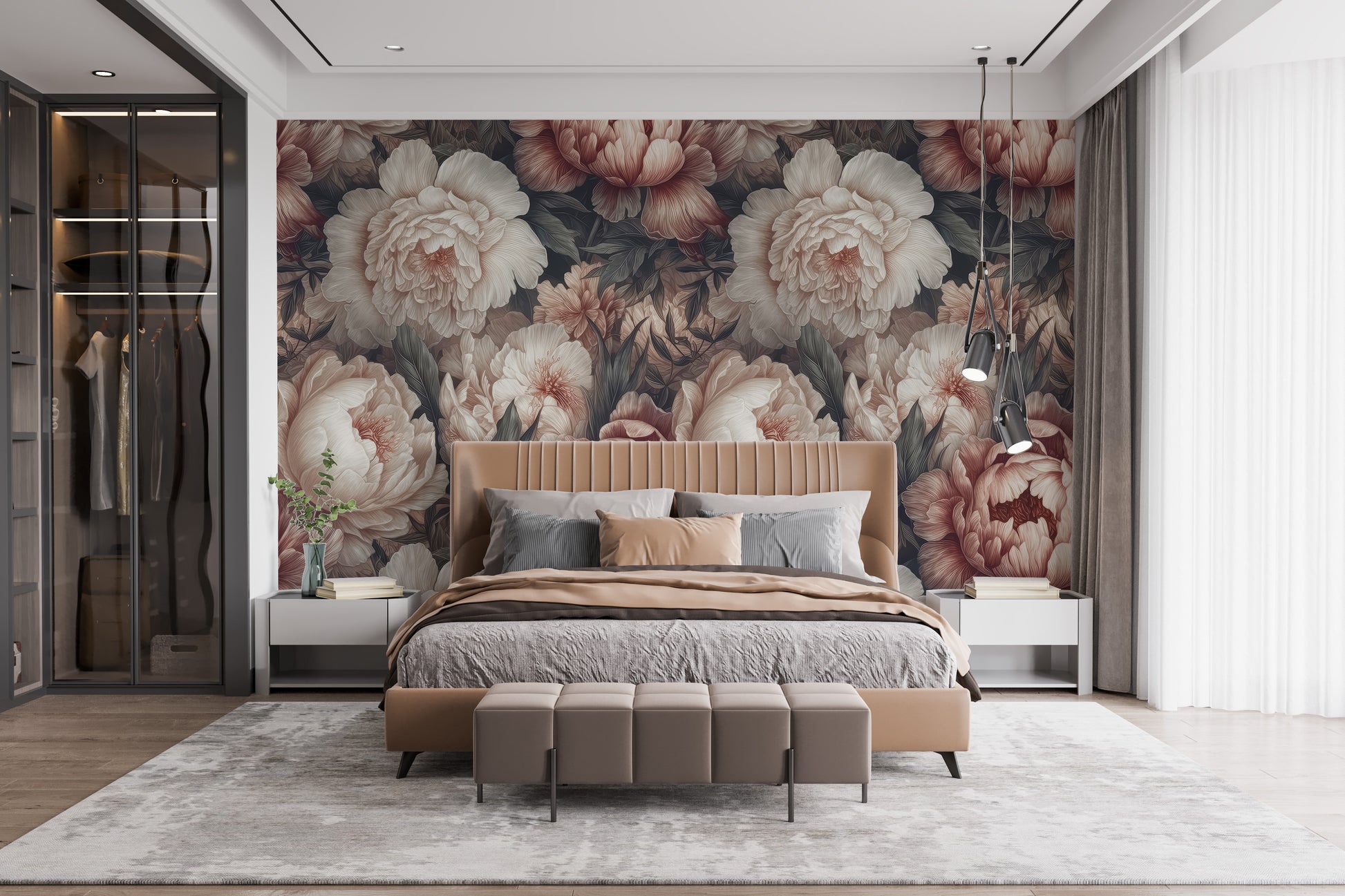 Elegant design of Peony Flower Wallpaper Mural for Bedroom