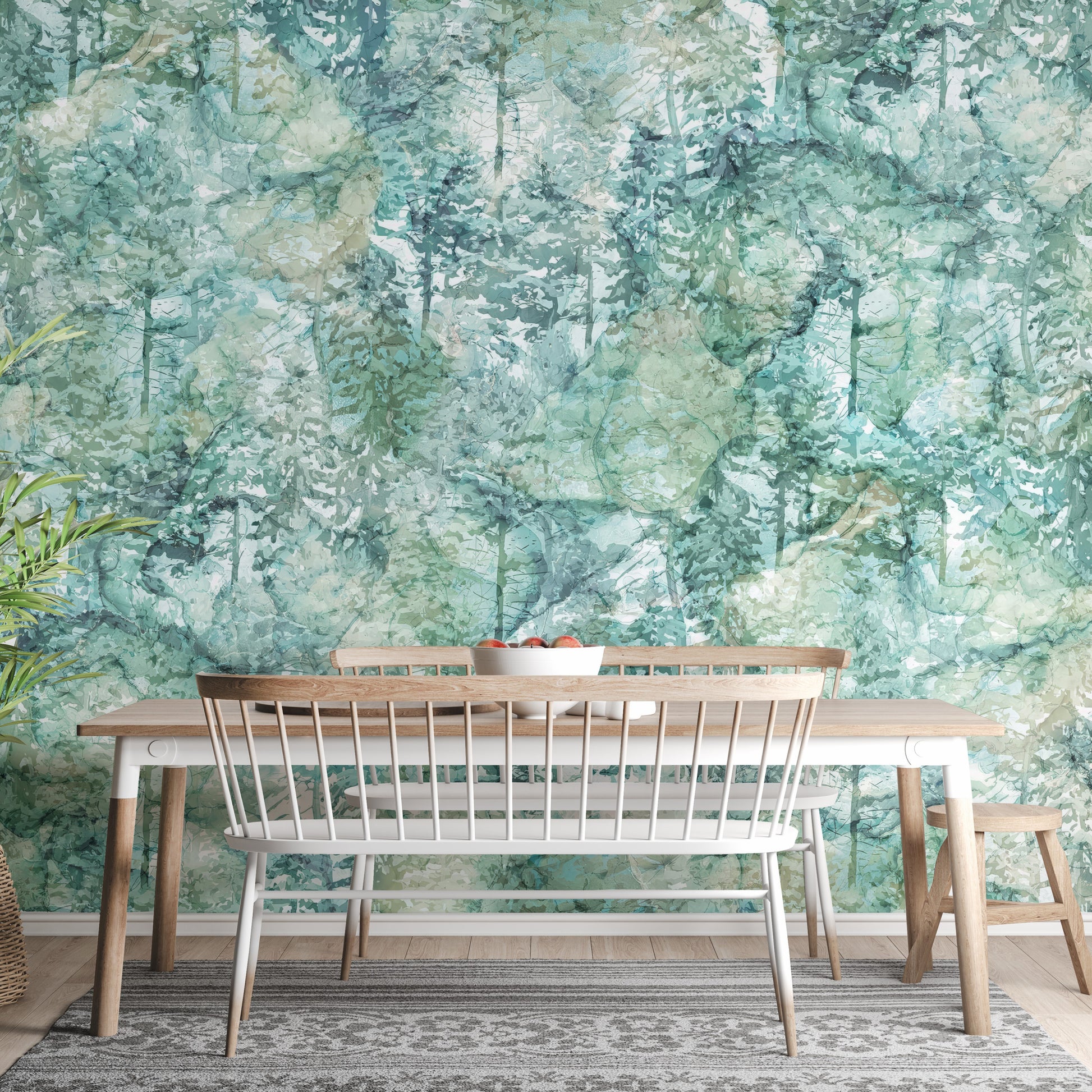 Tropical wallpaper mural with lush green forest vibes