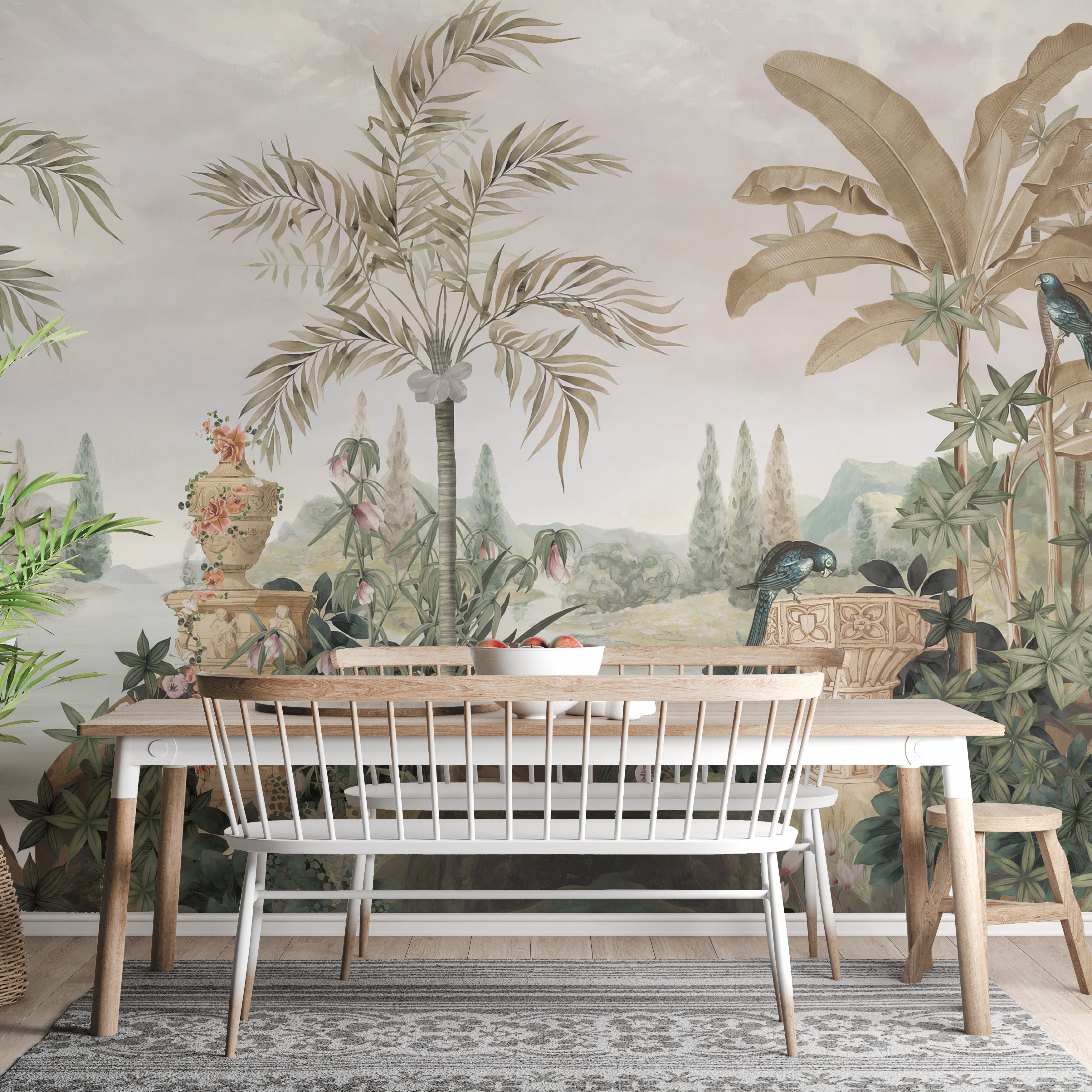 Dusky tropical plants wall mural design