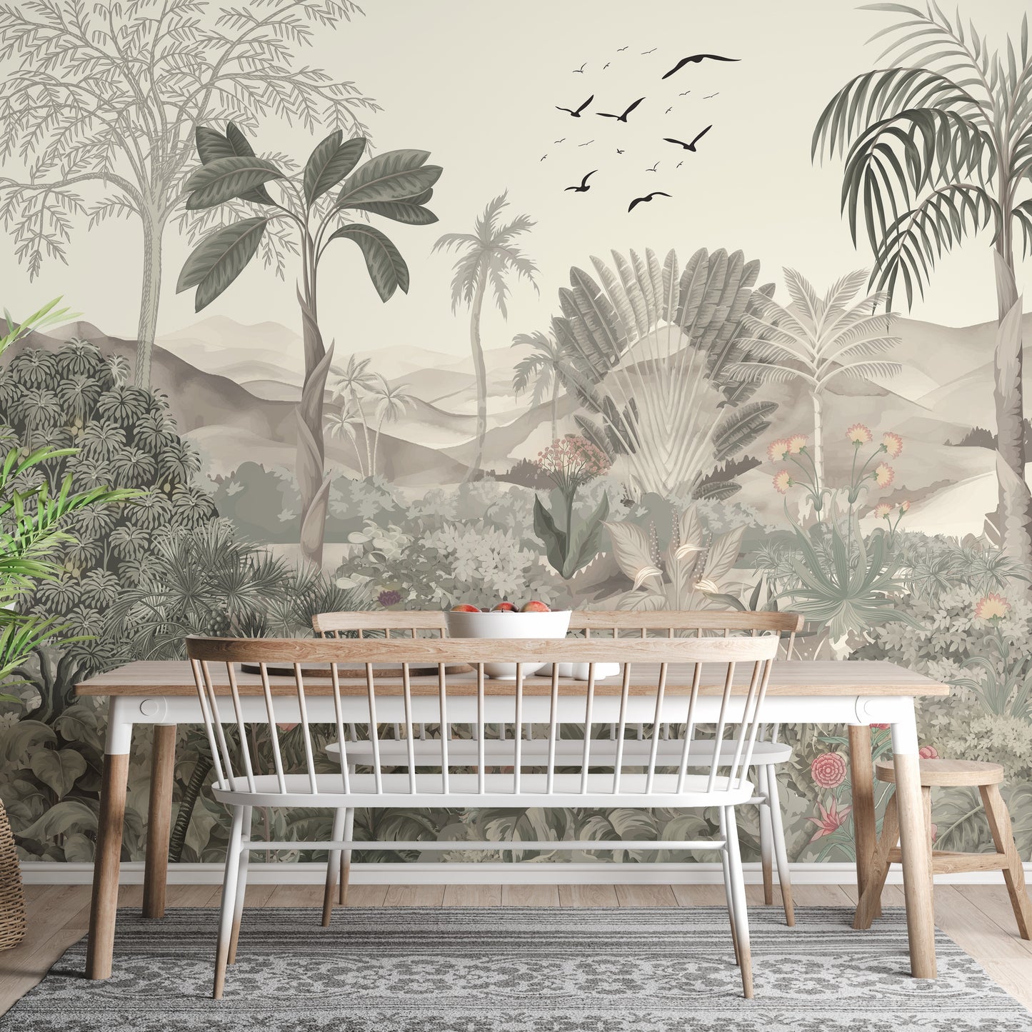 Lush forest tones wallpaper mural design
