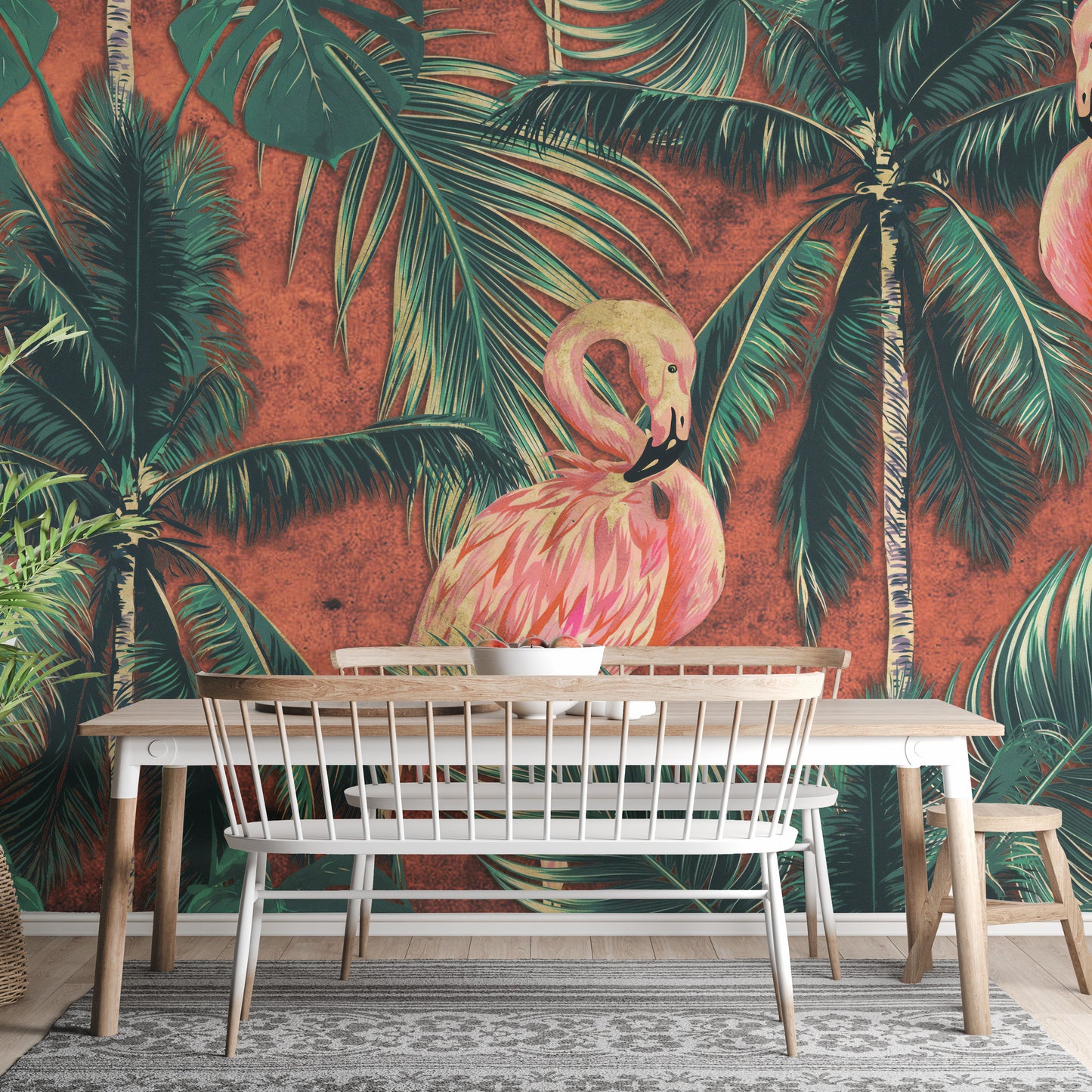 Coral Flamingo Wallpaper Mural