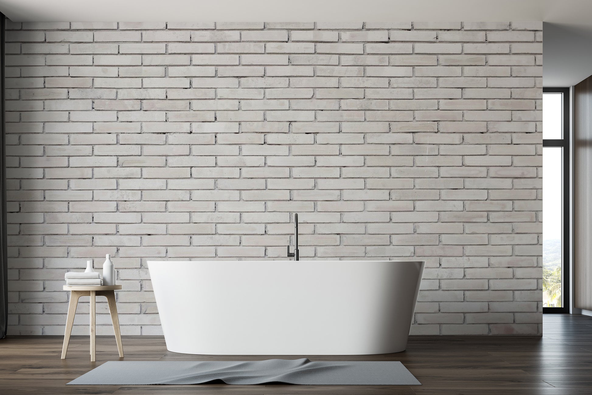 Minimalist white brick wallpaper with an industrial concrete look.