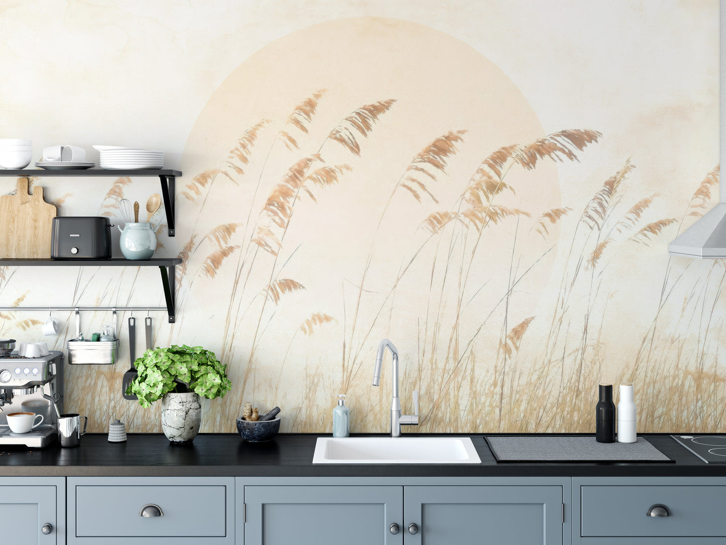 Neutral-toned reed wallpaper mural with elegance