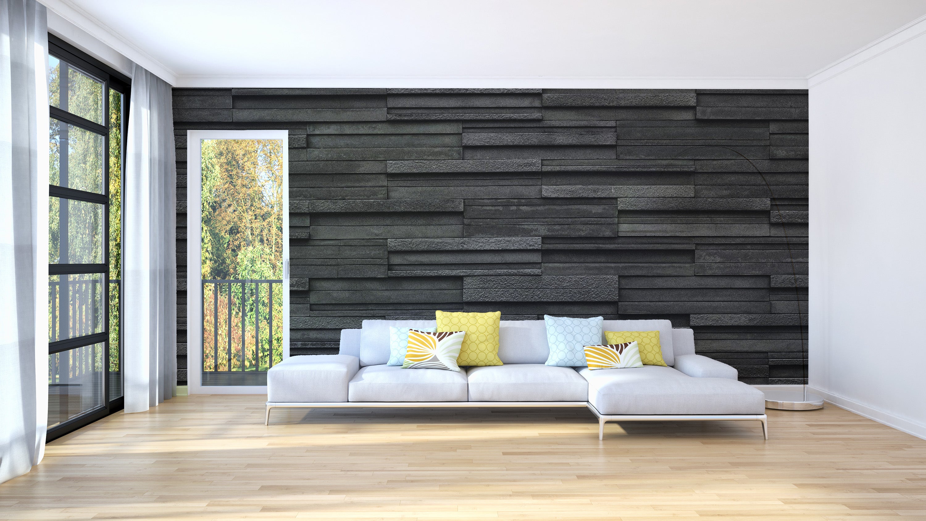 Sleek black slate wallpaper for interiors
