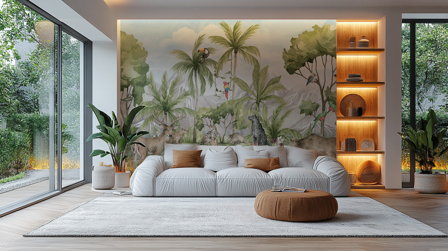 Exotic Creatures Landscape Art Mural adhesive wallpaper