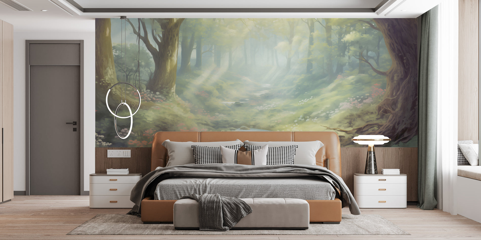 Warm sunset forest wallpaper murals for a cozy, tranquil atmosphere.