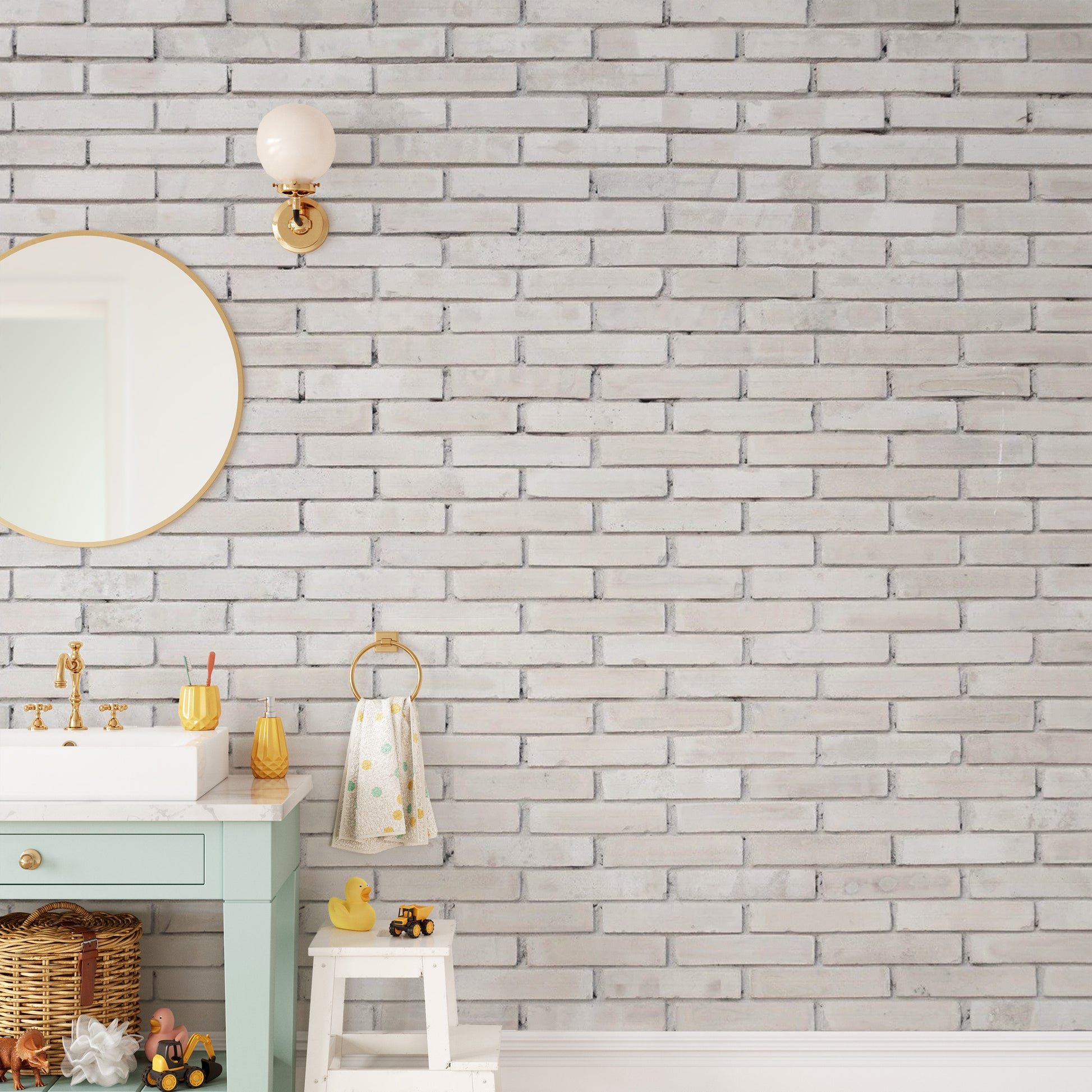 White concrete industrial brick wallpaper for modern walls.