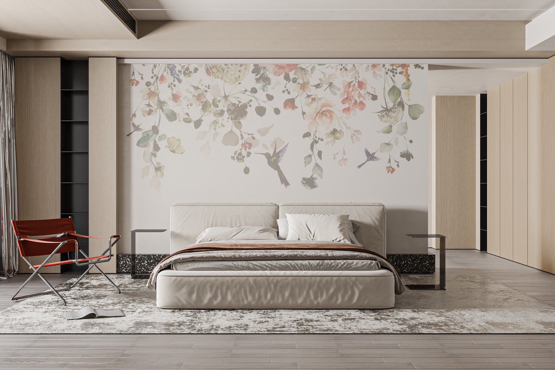 Hummingbird and Floral Wall Mural
