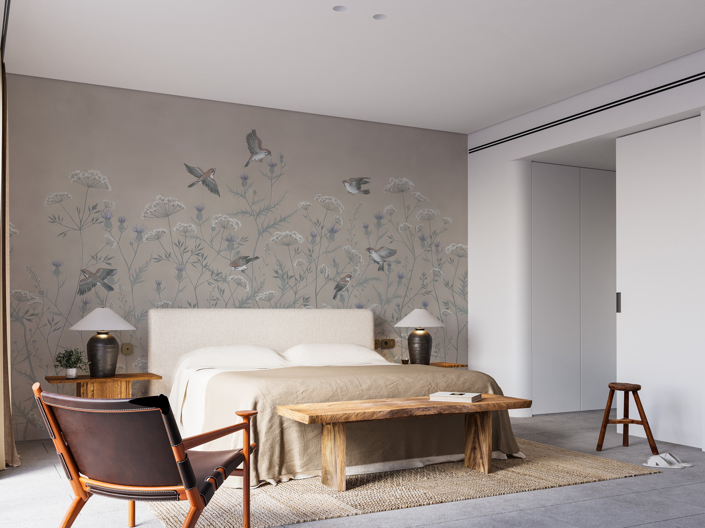 Serene enchanted aviary wallpaper for cozy bedrooms