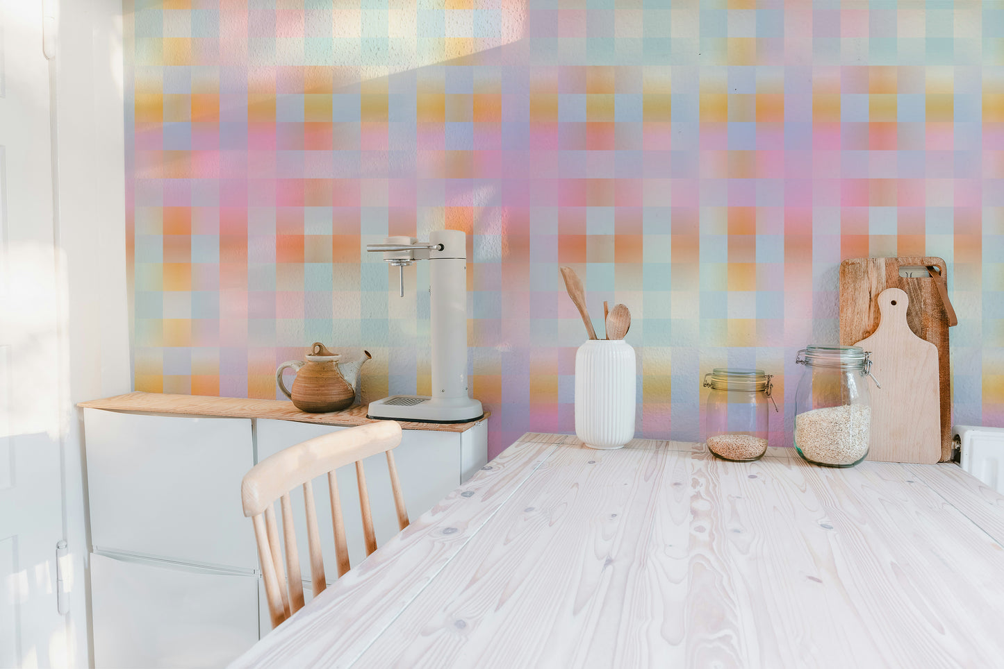 Soft plaid wallpaper mural with a blurred aesthetic