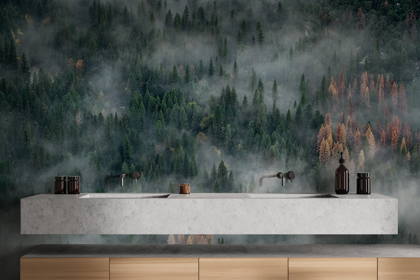 Foggy Pine Forest Wallpaper Mural - Giffywalls