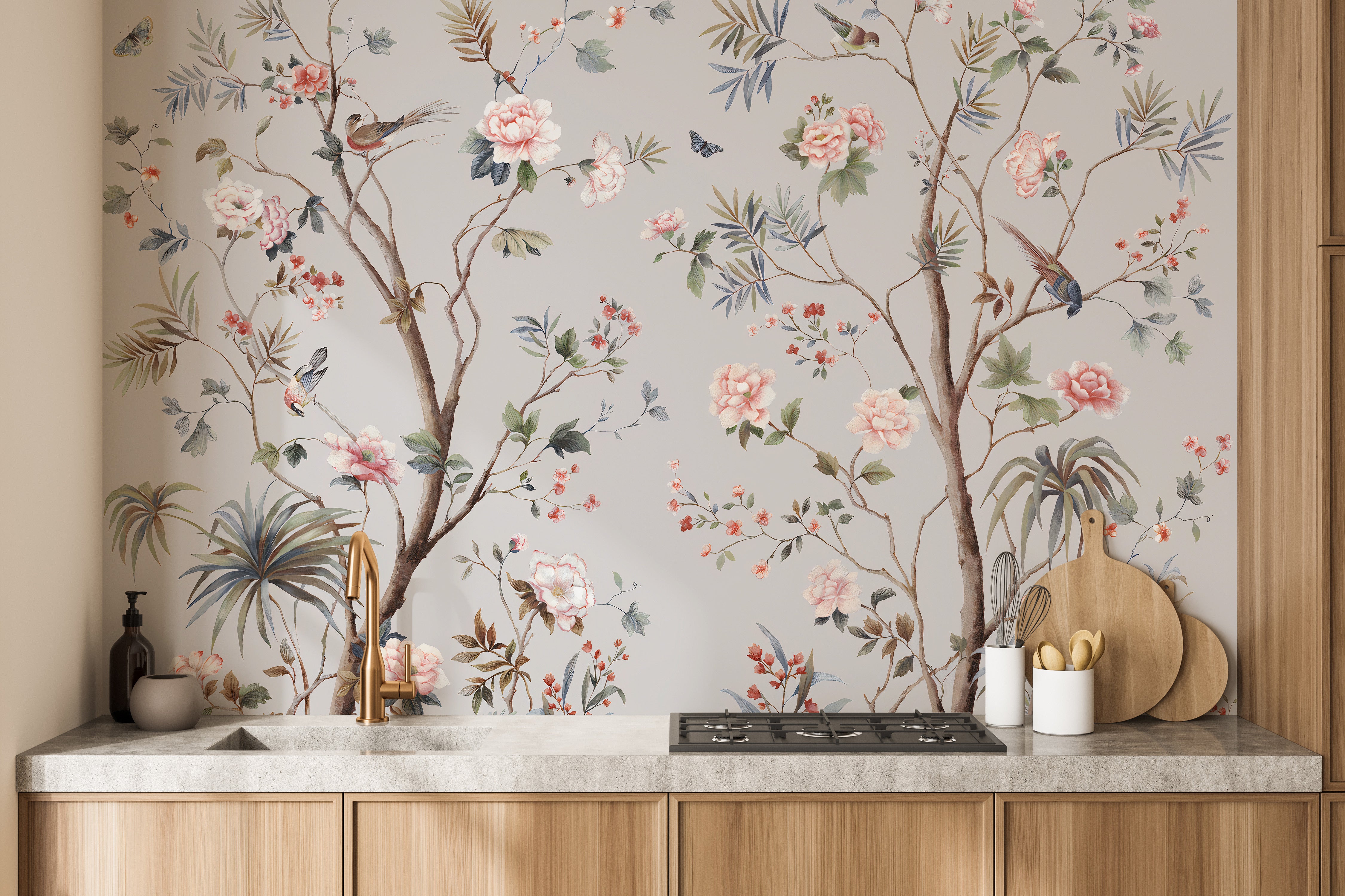 Elegant Chinoiserie Floral Wallpaper
