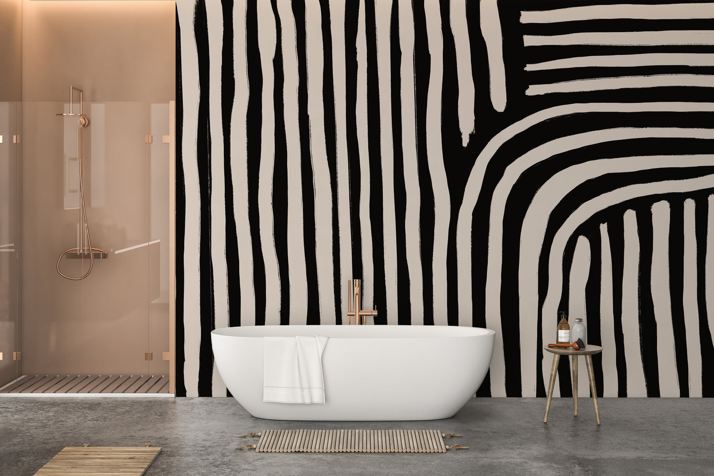 black and white striped wallpaper mural