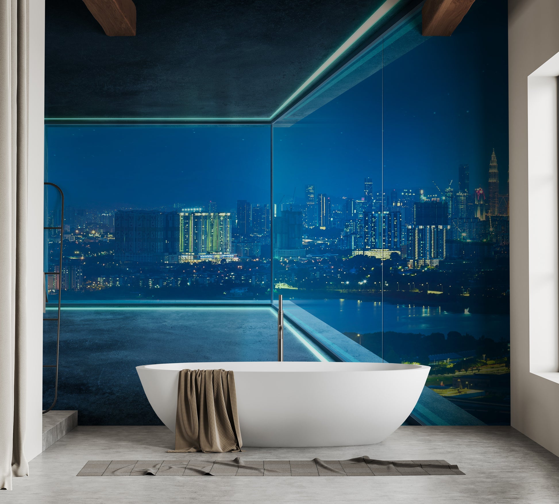 Cityscape view wallpaper for sleek loft interiors