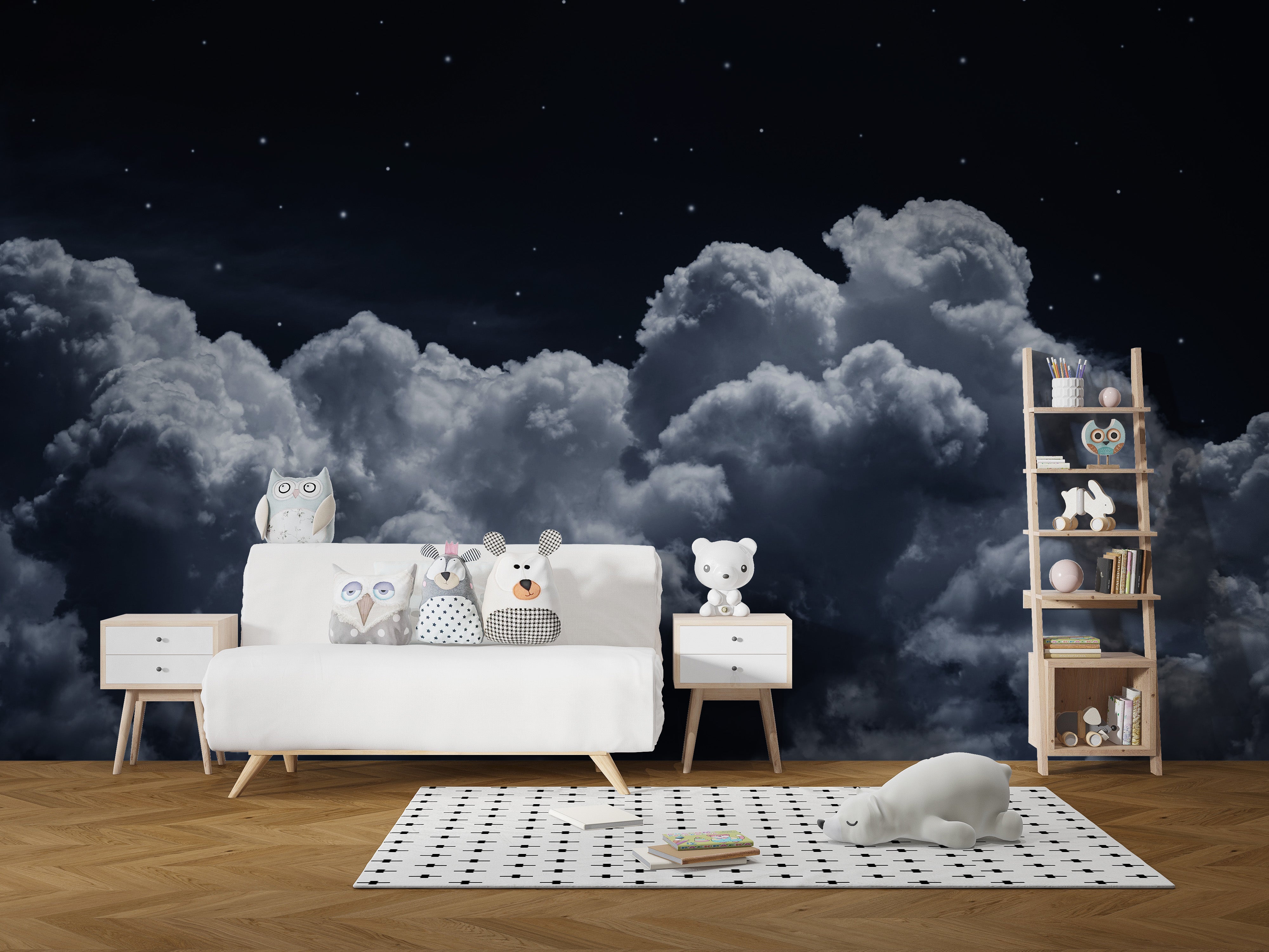 Dreamy starry night clouds mural wallpaper
