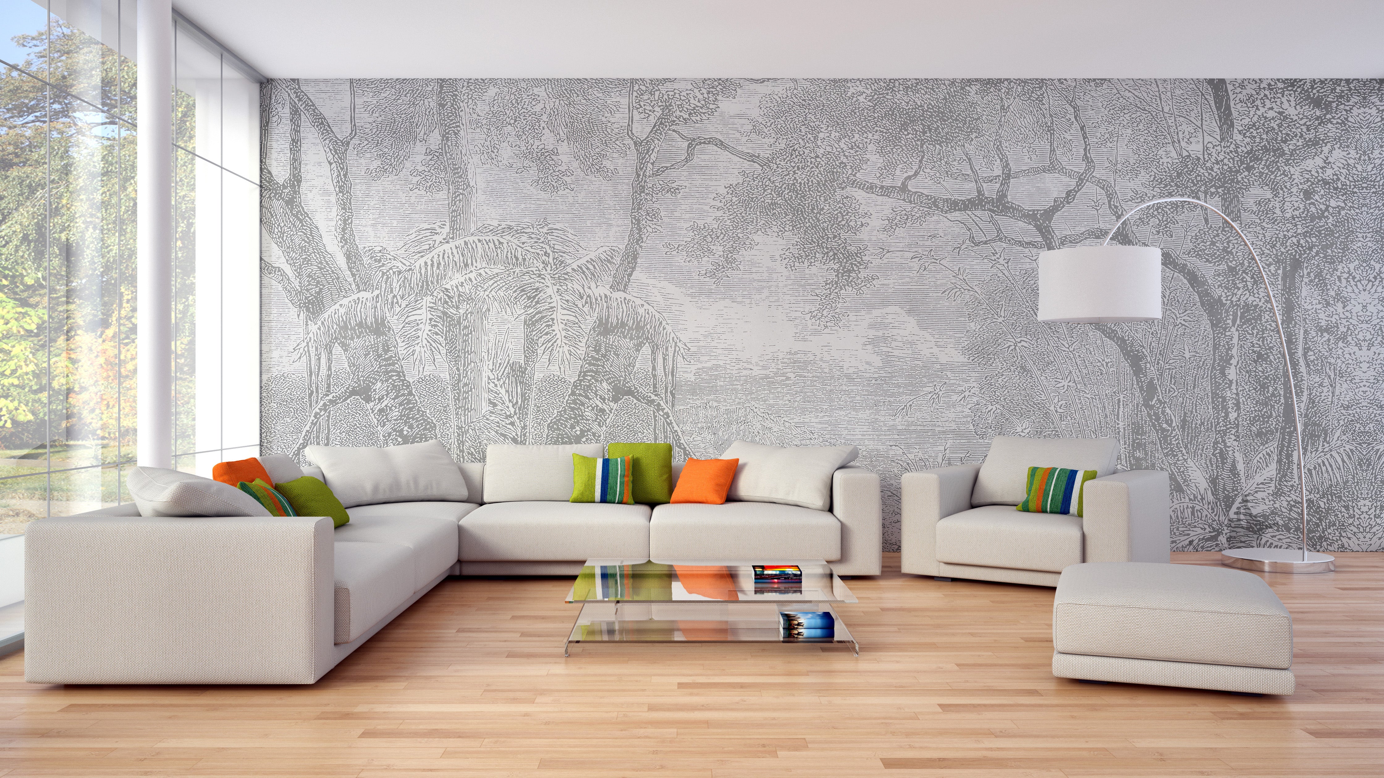 Gray Color Sketch Forest Wallpaper Murals for a Natural Look - Giffywalls