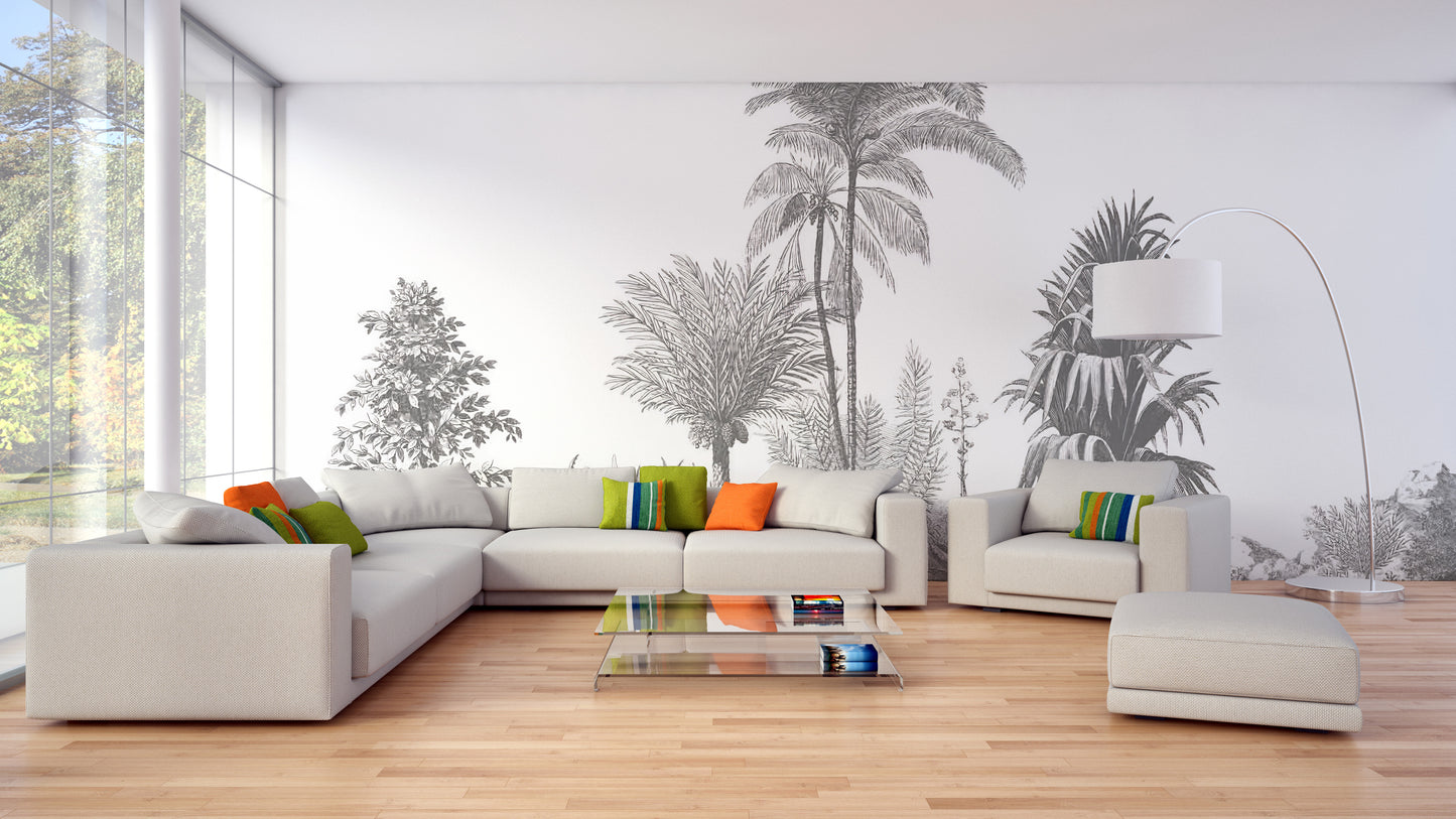 Gray Tone Tropical Serene Wallpaper Murals