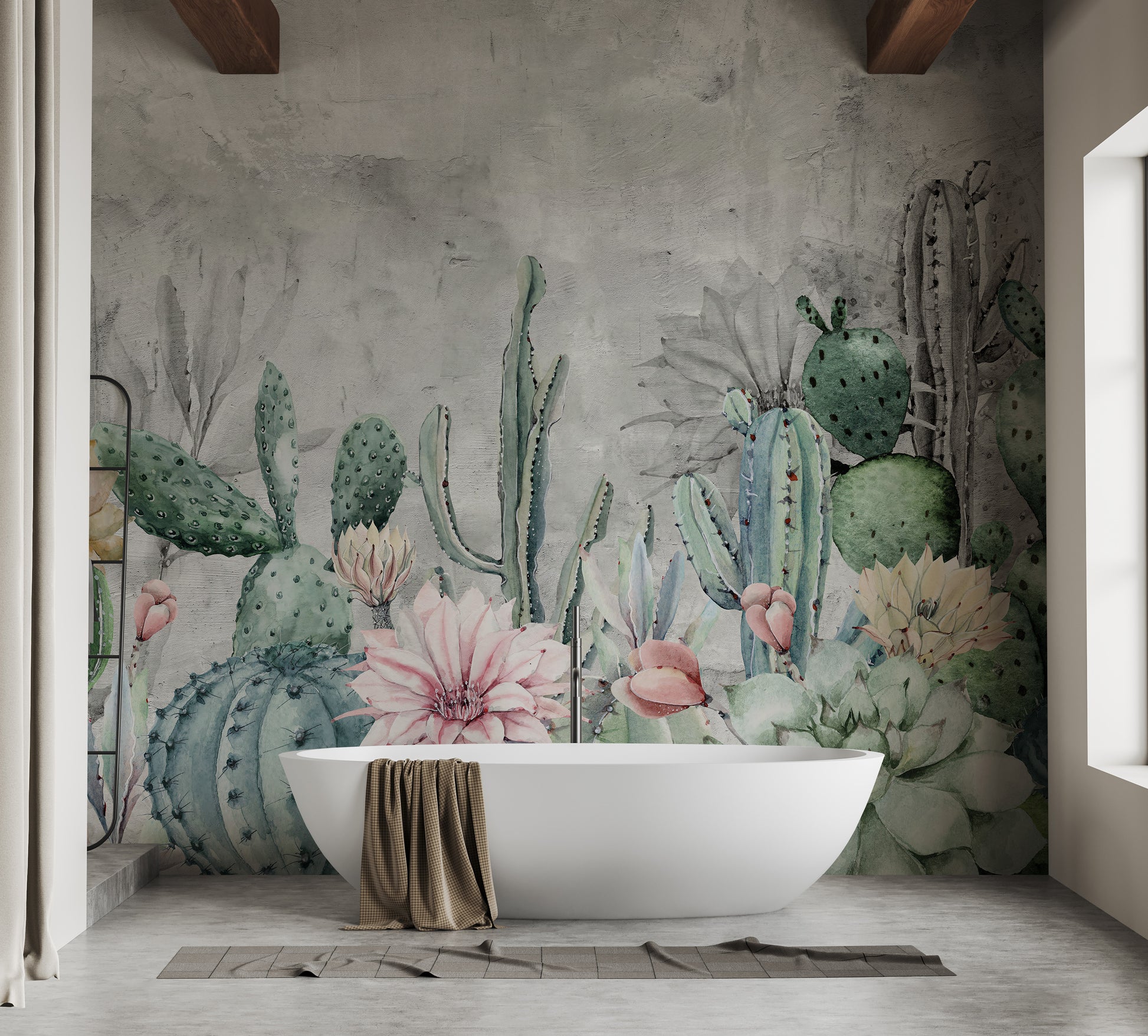 Vibrant cactus desert wallpaper mural tones
