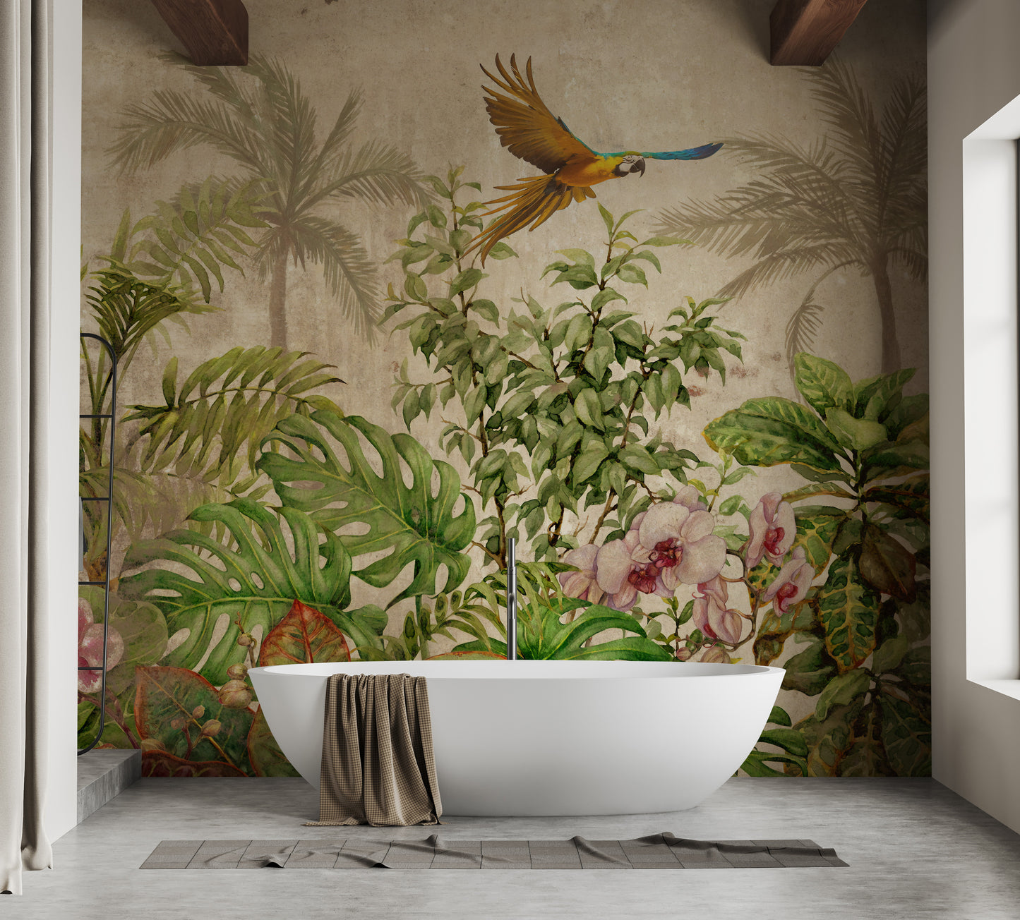 Exotic Feathered Fliers on Tropical Jungle Wallpaper