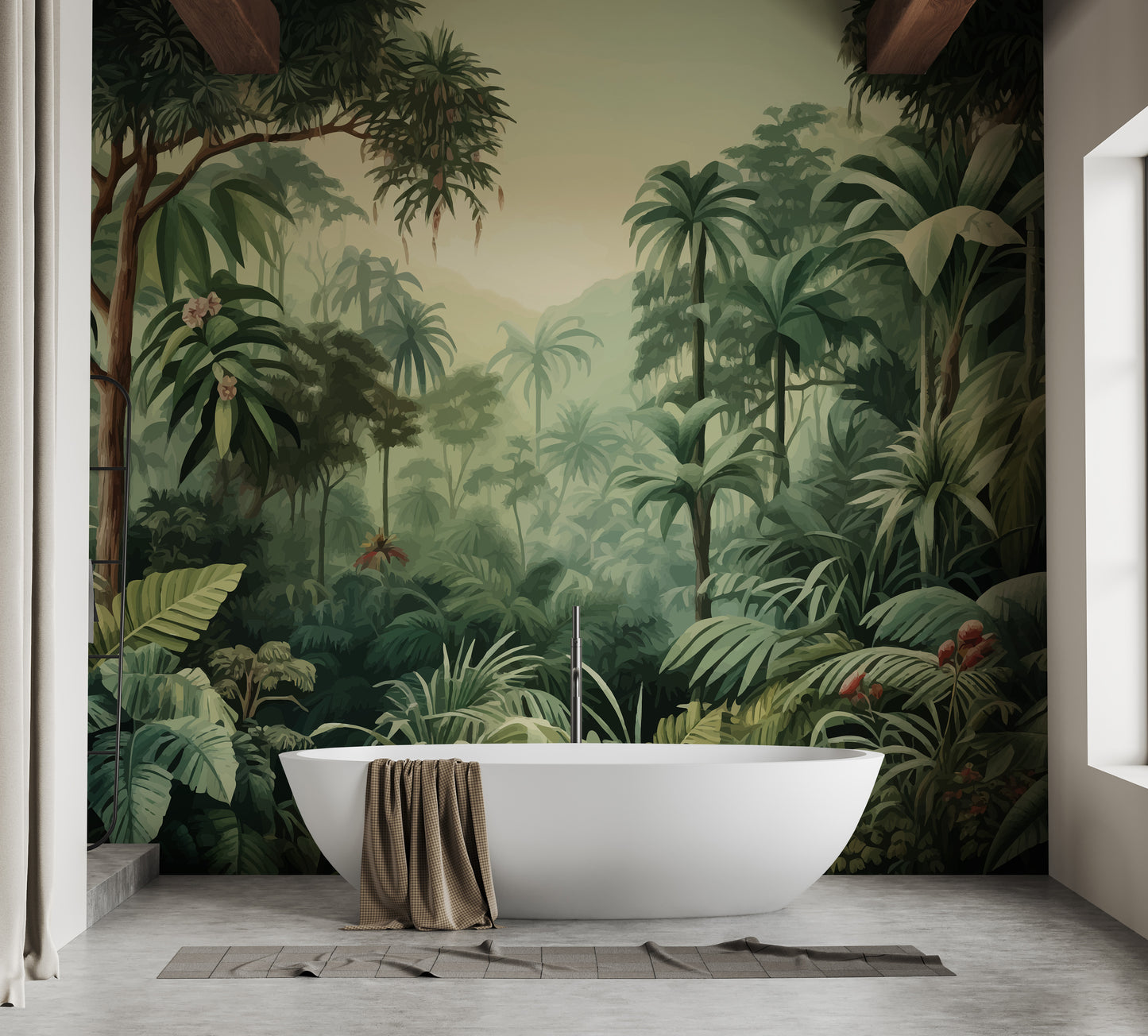 Misty Forest Colorful Tropical Scene Tree Wallpaper Mural