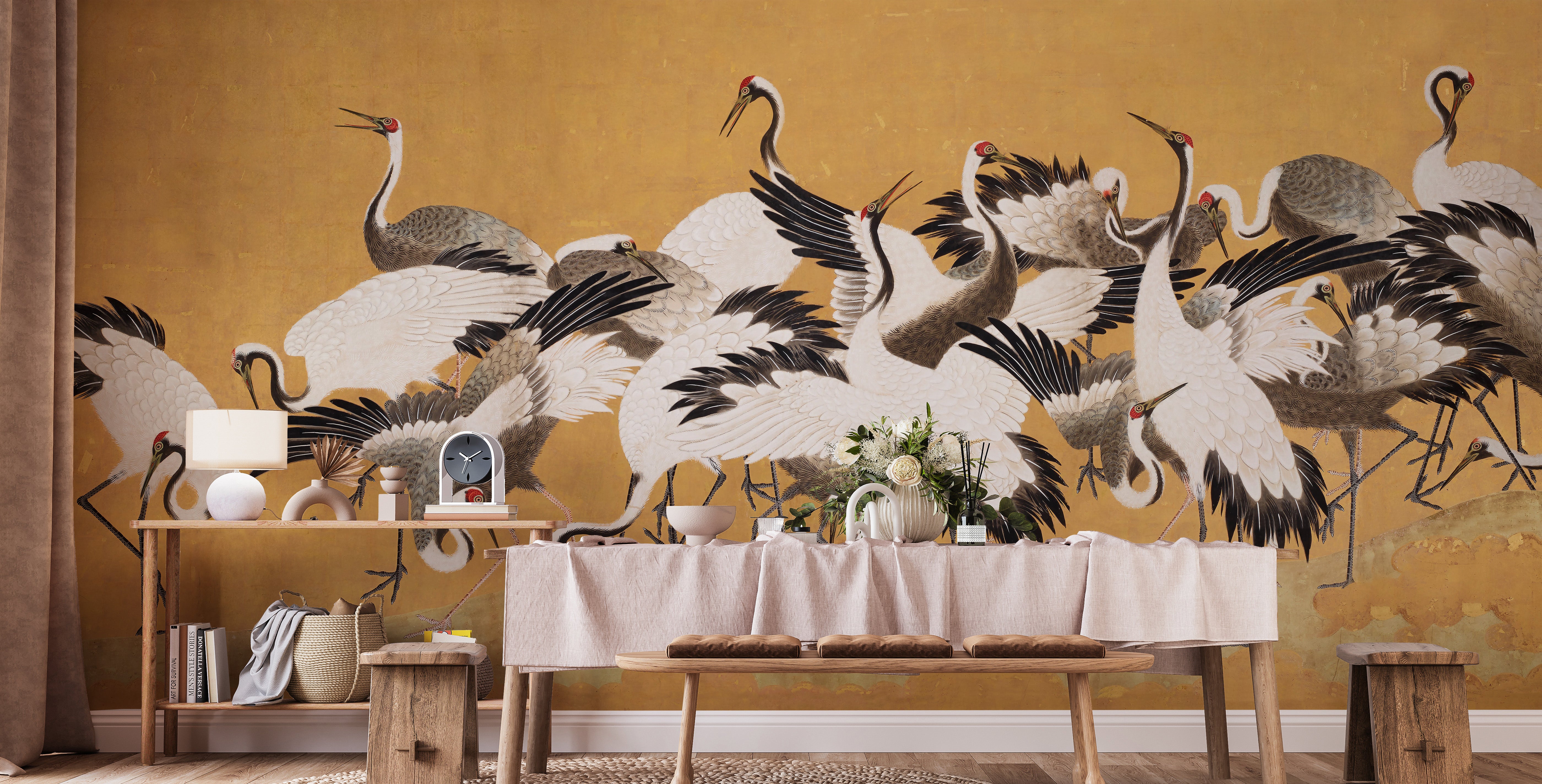 Artistic crane mural for elegant wall interiors
