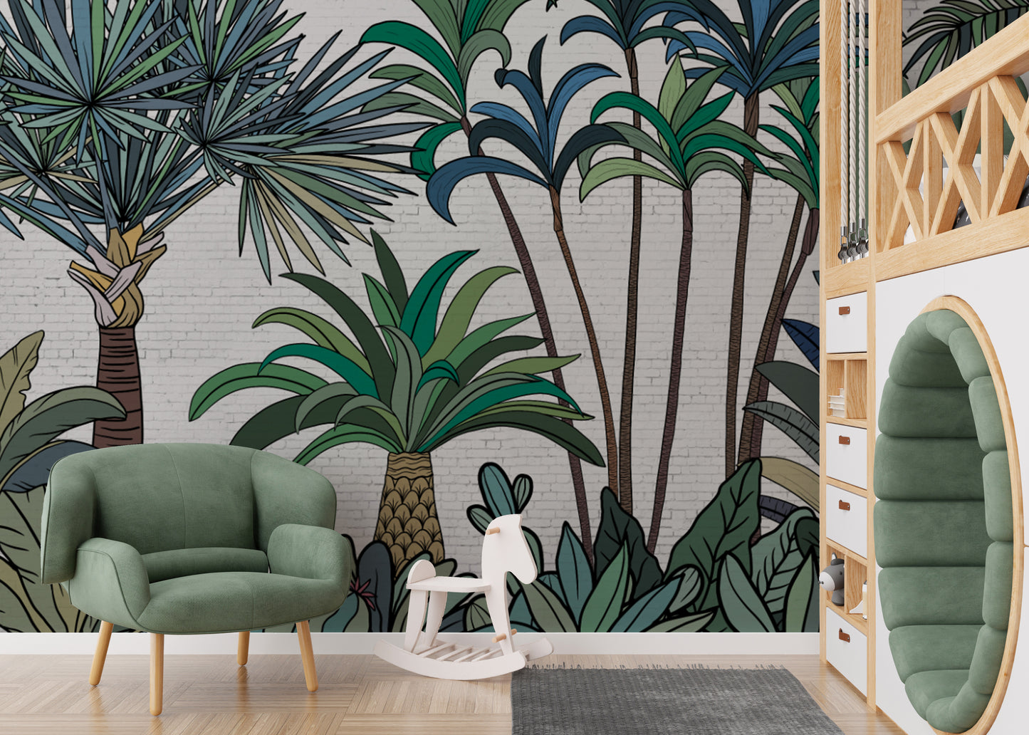 Artistic tropical botanical mural for home décor
