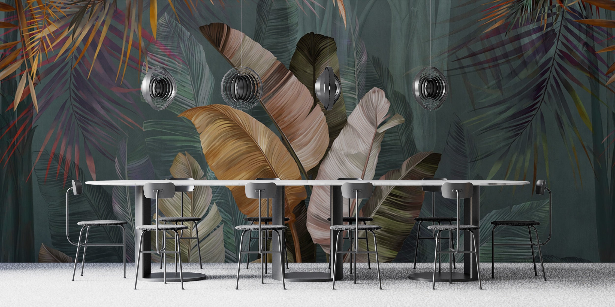 Elegant tropical leaves wall mural in rich colors