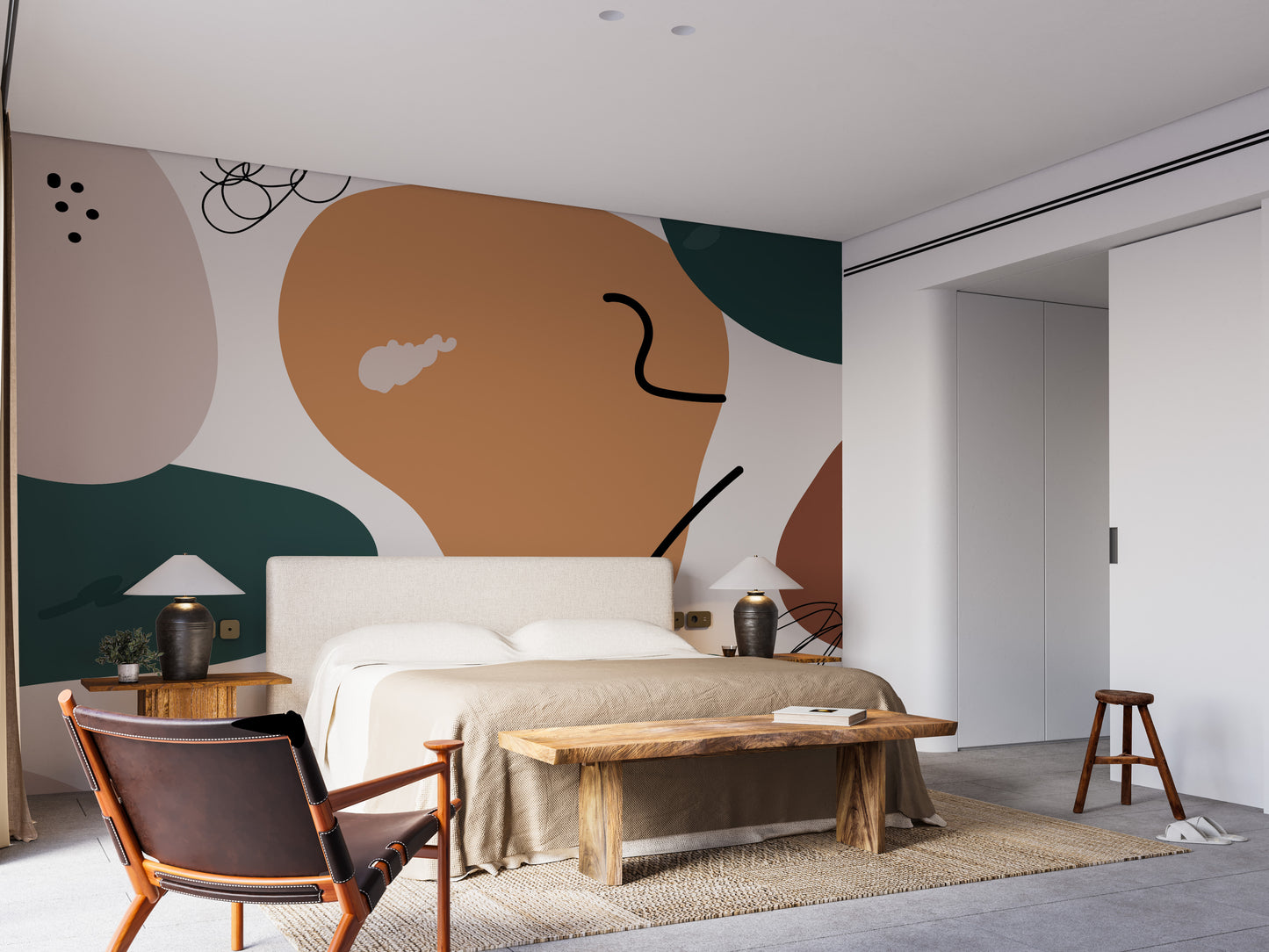 Brown Abstract Shape Soft Muted Color Wall Murals