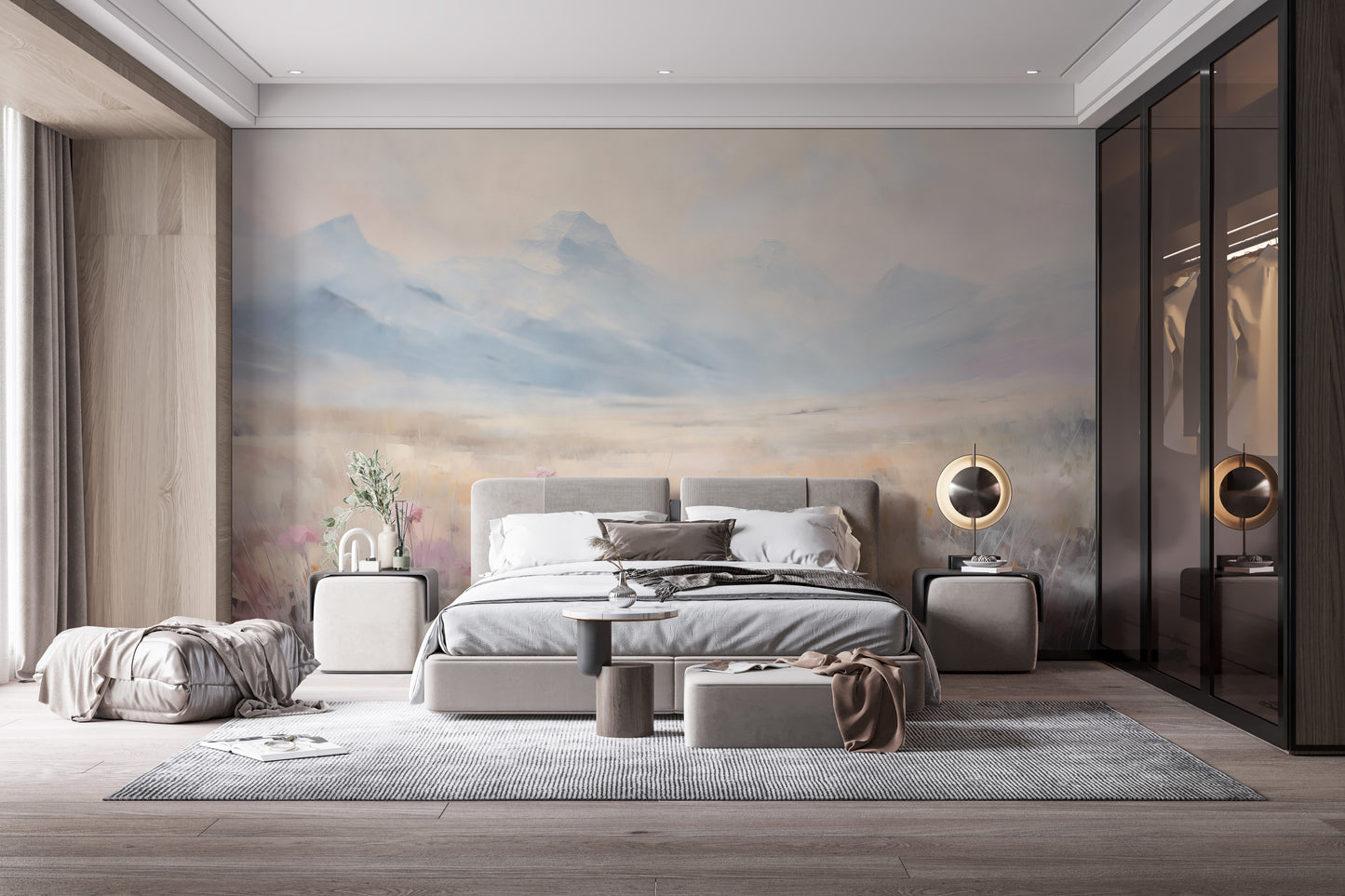 California spring watercolor wallpaper murals for a nature-inspired room.
