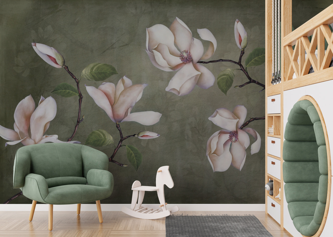 Elegant vintage blossom wallpaper for a timeless floral accent.
