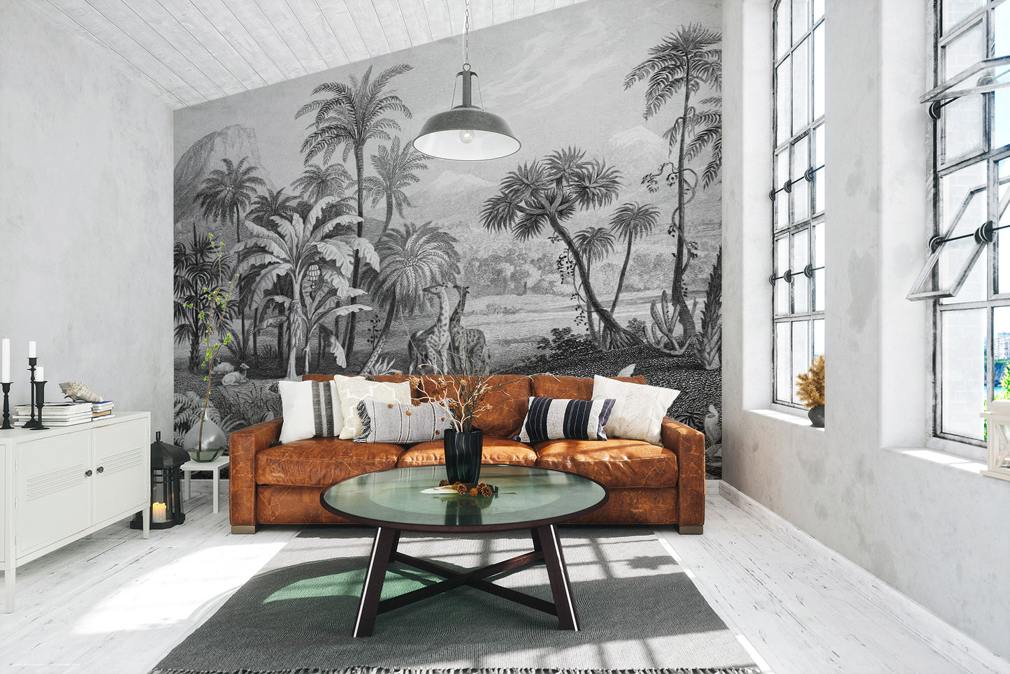 Monochrome Vintage Jungle Mural