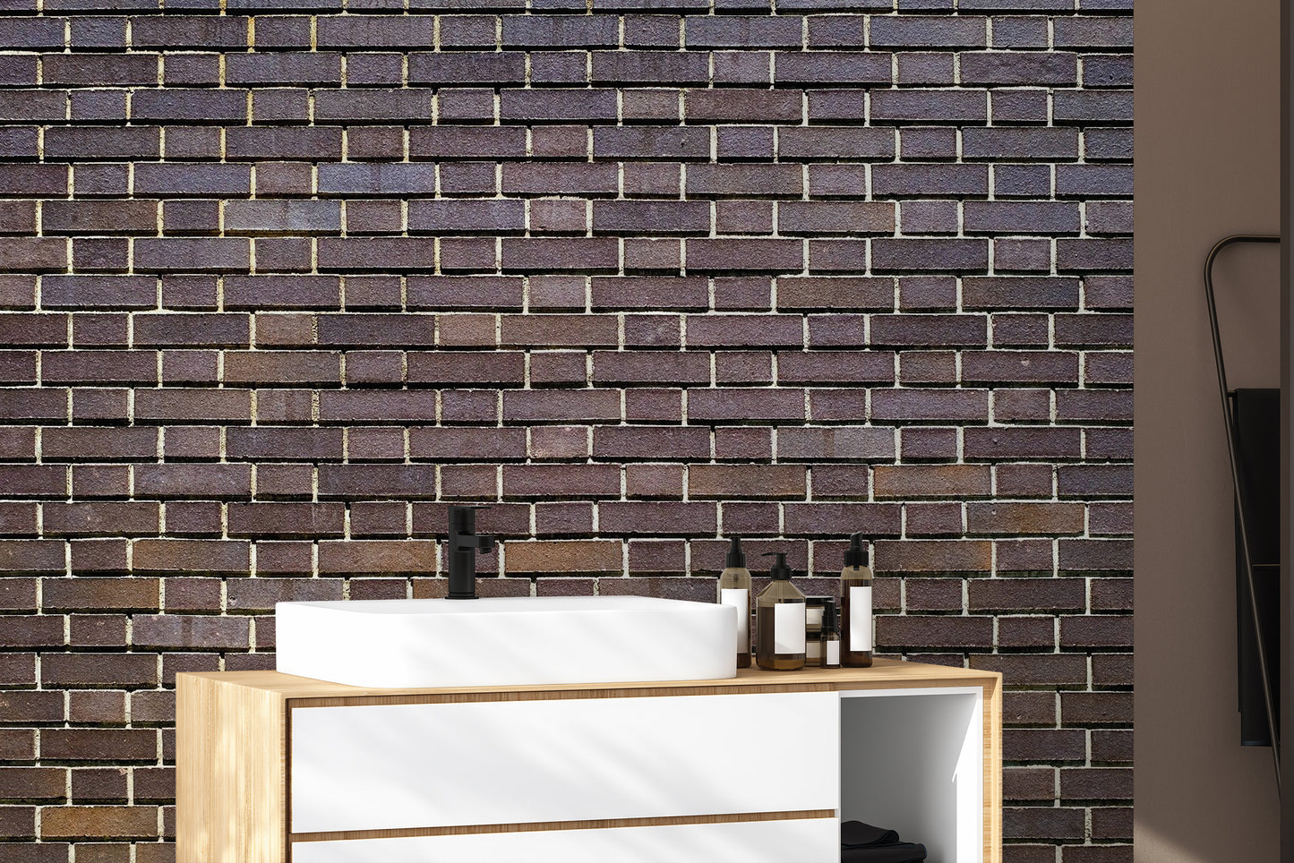 Brown faux brick wallpaper mural for warm, earthy spaces.
