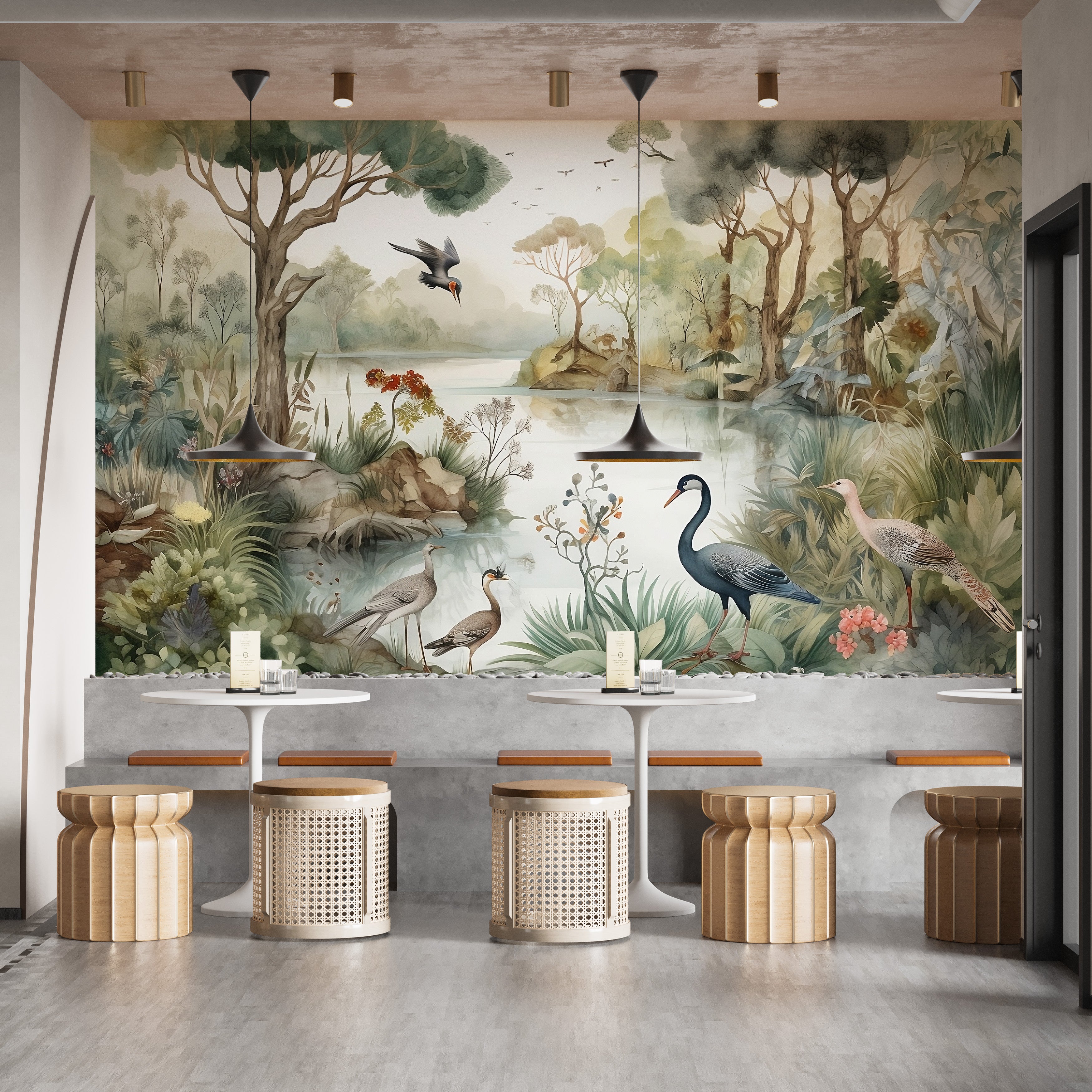 Artistic tropical peacocks wall mural art
