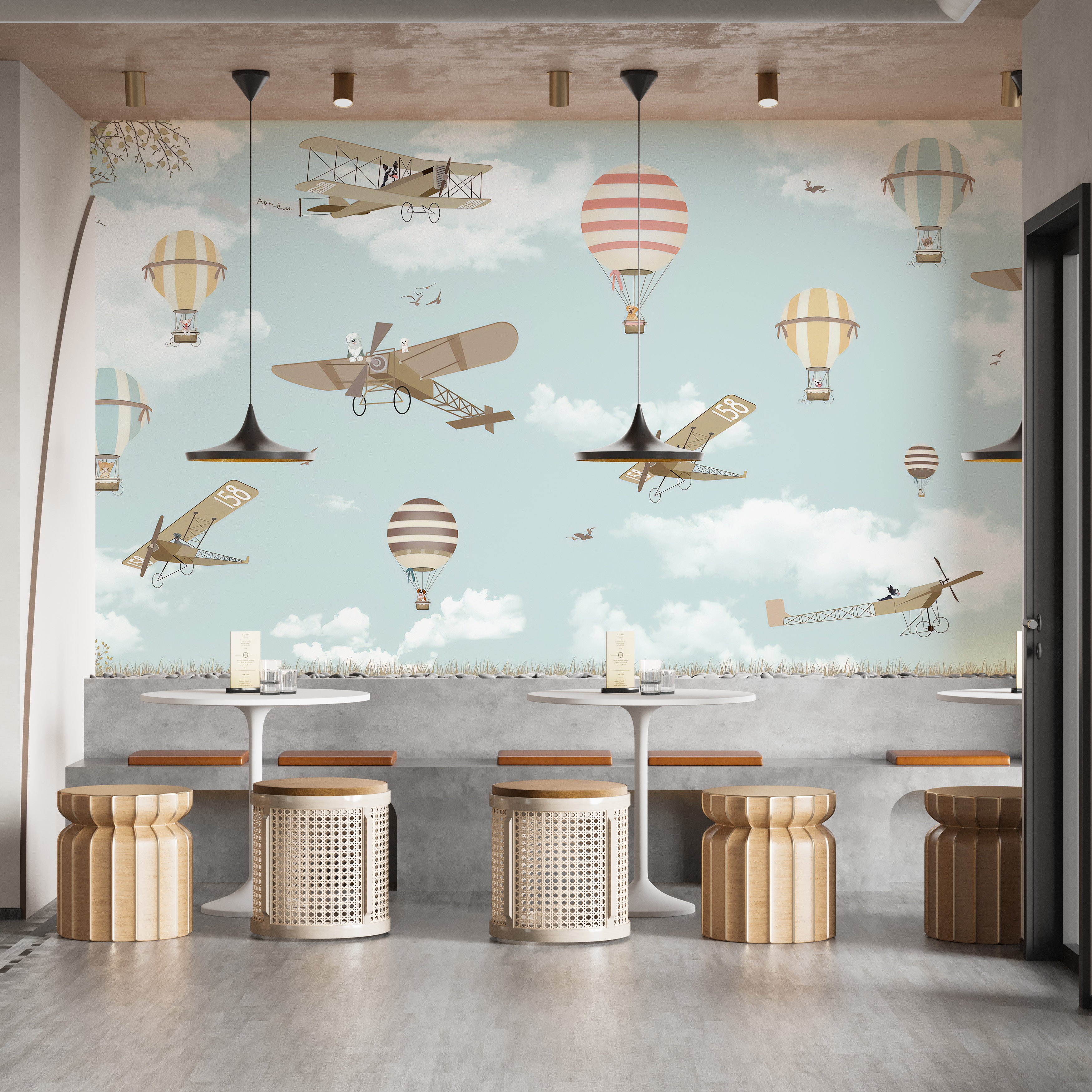 Scenic planes and balloons wallpaper mural
