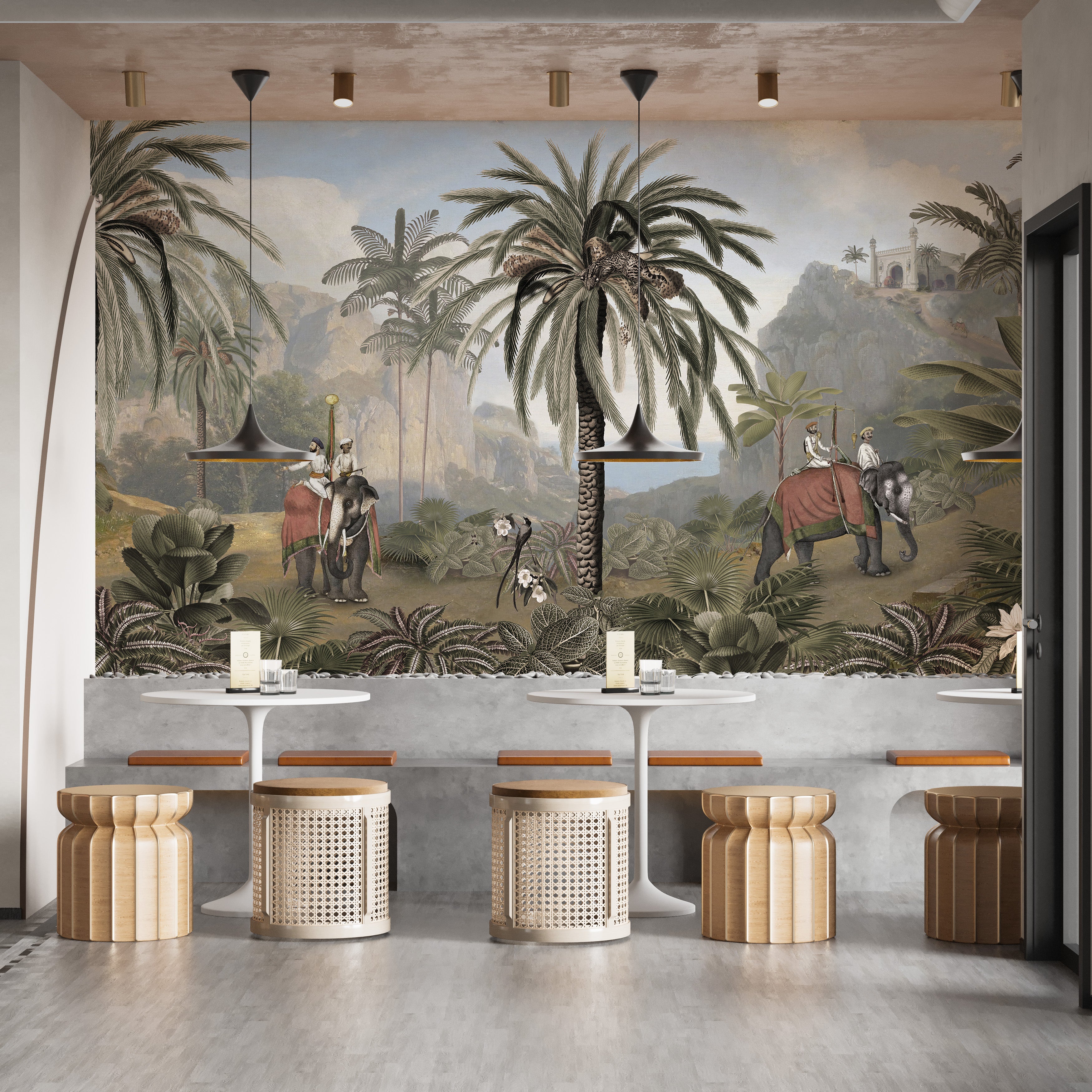 Elephant ride Adventure in Vintage forest mural wallpaper