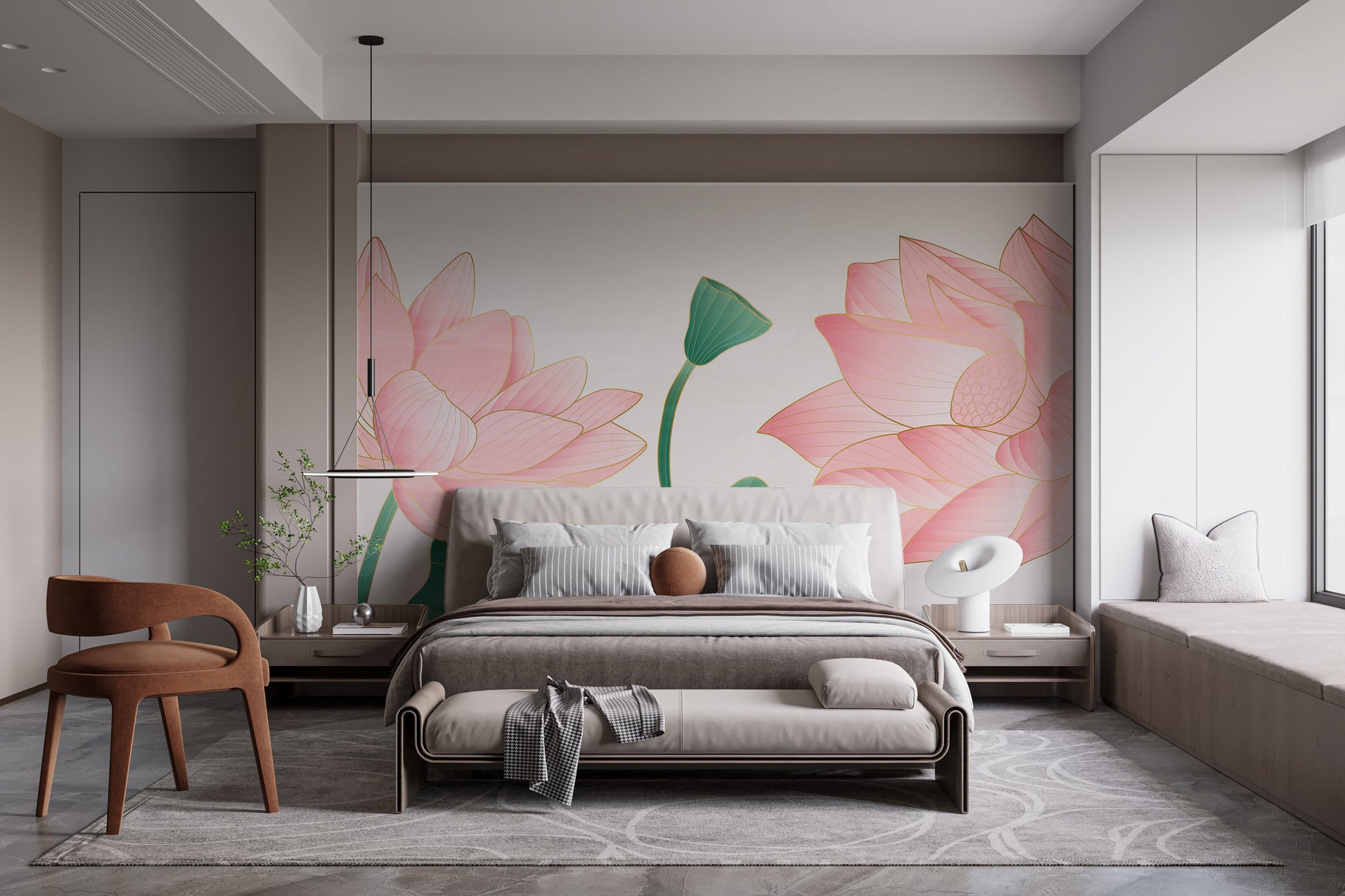 Gold and pink floral wall mural pattern
